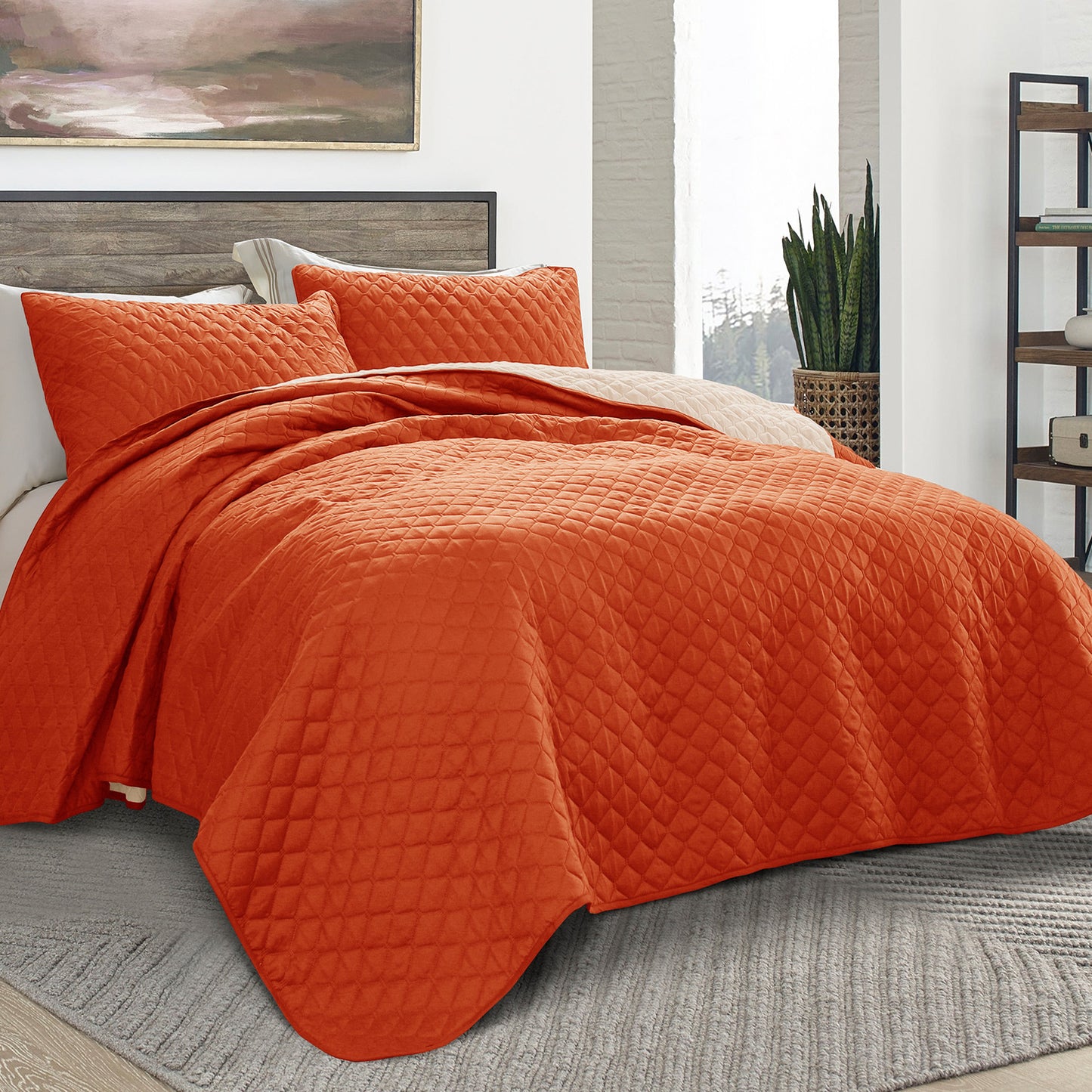 Exclusivo Mezcla California King Quilt Bedding Set with Pillow Shams, Lightweight Quilts Cal Oversized King Size, Soft Bedspreads Bed Coverlets for All Seasons - (Burnt Orange, 112"x104")