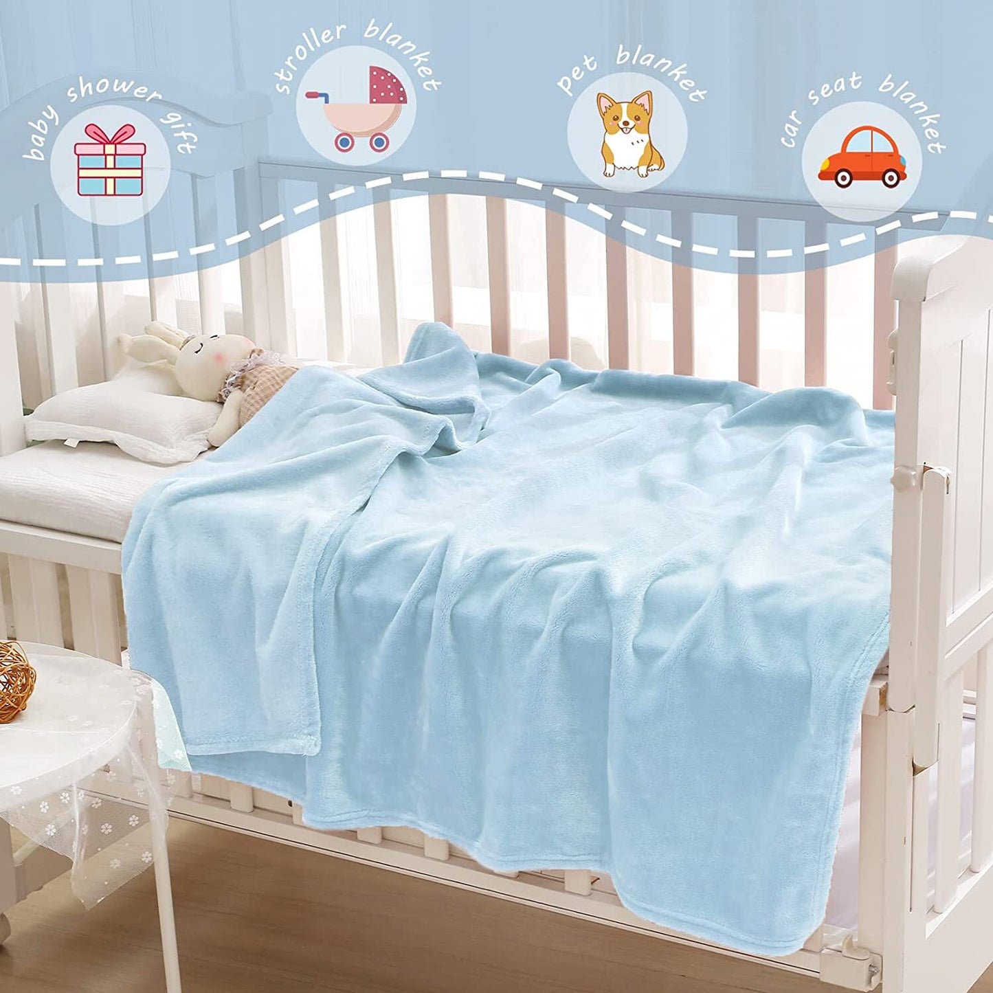 Exclusivo Mezcla Soft Lightweight Fleece Baby Blanket Throw Blanket for Boys, Girls, Toddler and Kids Nap Blankets for Crib Bedding, Nursery, and Security (40x50 inches, Ice Blue)