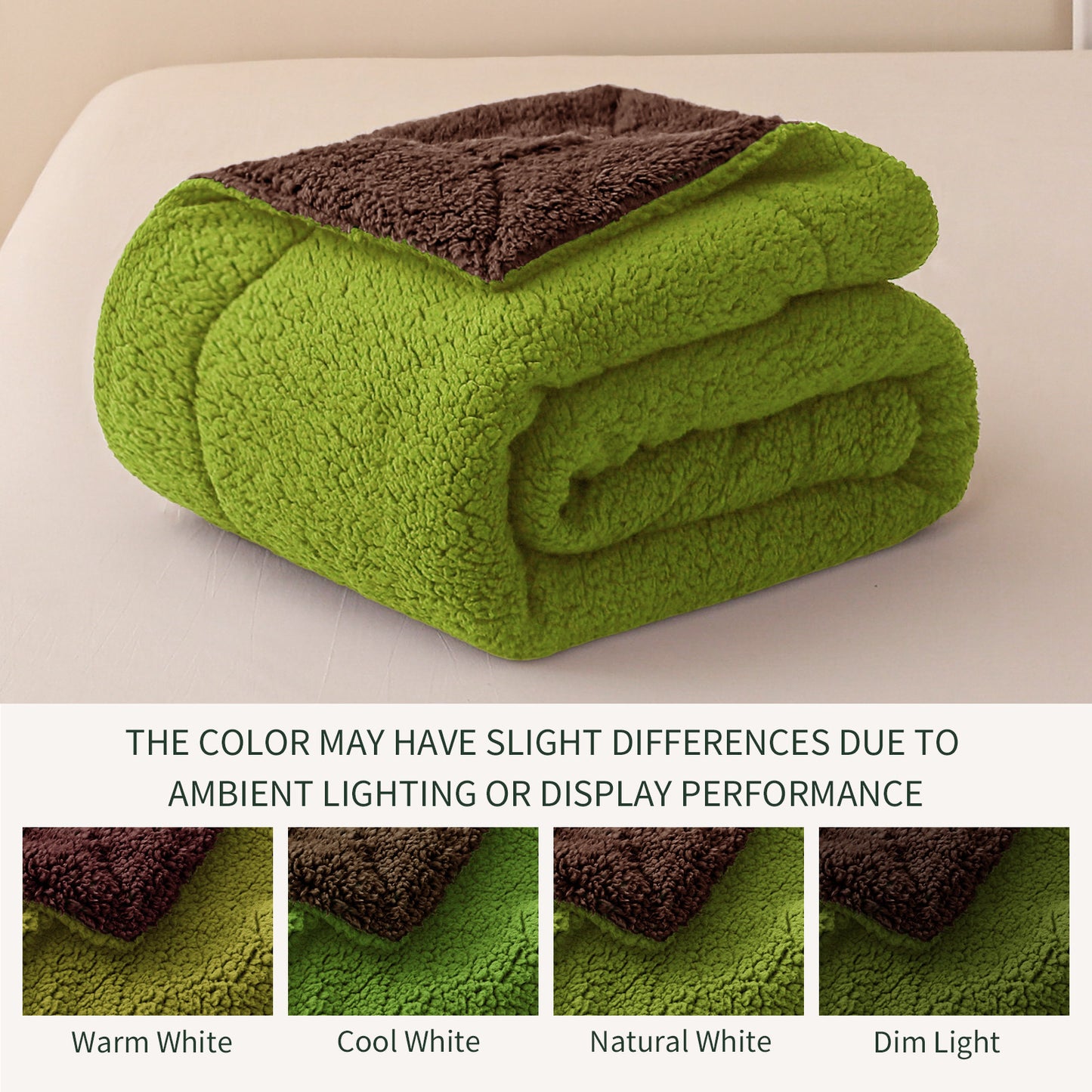 Exclusivo Mezcla Twin Size Reversible Sherpa Fleece Blanket, Soft Plush Blanket for Bed Sofa, Warm Fluffy Blankets for All Season, 60x80 Inches, Olive/ Brown