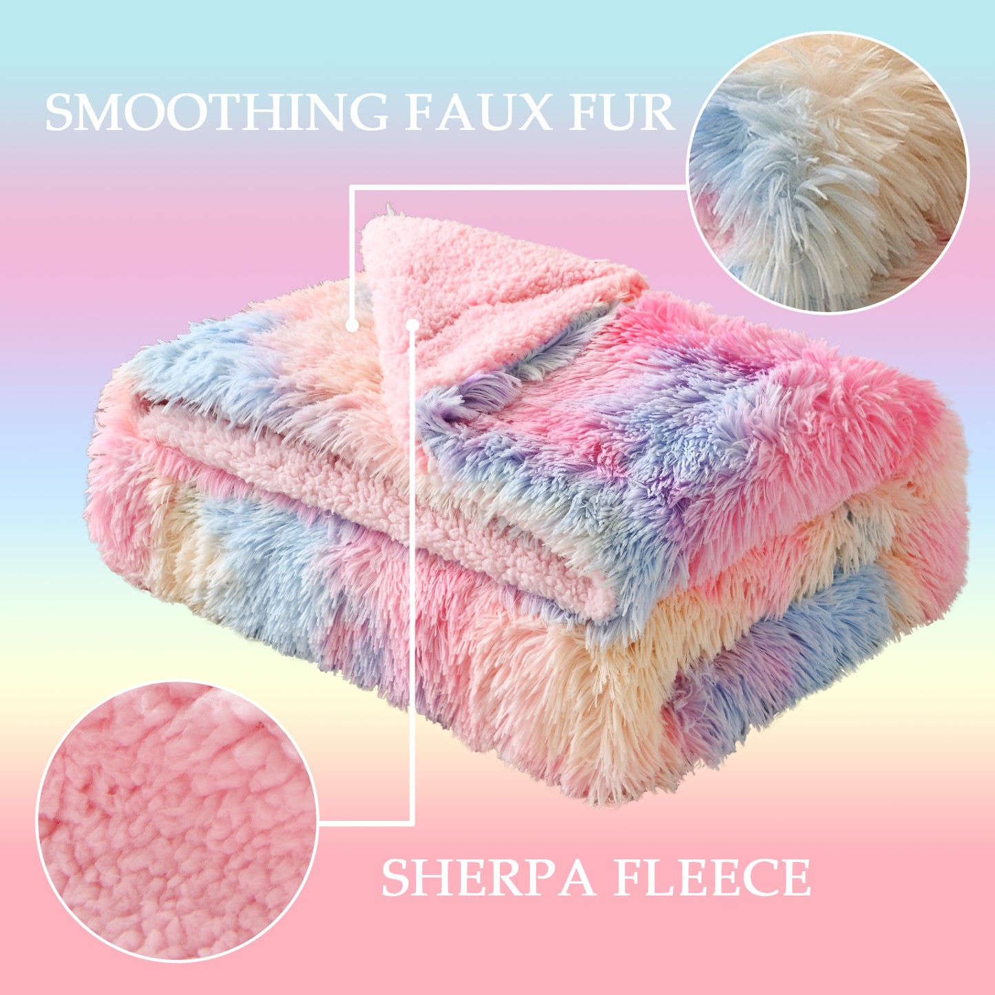 Exclusivo Mezcla Super Soft Fuzzy Faux Fur Throw Blanket, Fluffy Plush Cozy Reversible Shaggy Sherpa Fleece Blankets and Warm Throws for Couch Sofa Bed, 50x60 inches, Rainbow