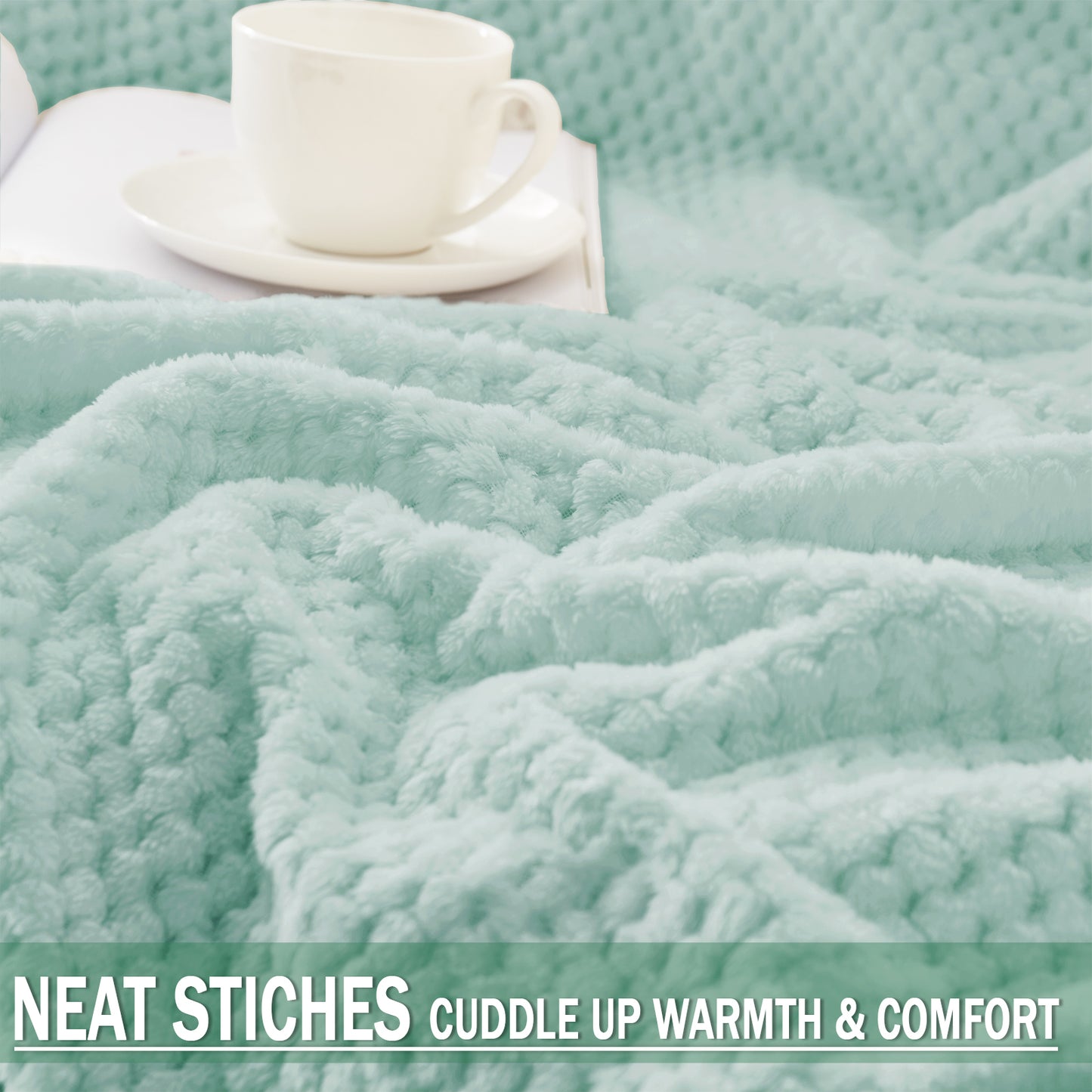 Exclusivo Mezcla Waffle Textured Soft Fleece Blanket, Twin Size Bed Blanket, Cozy Warm and Lightweight (Mint Green, 90x66 inches)