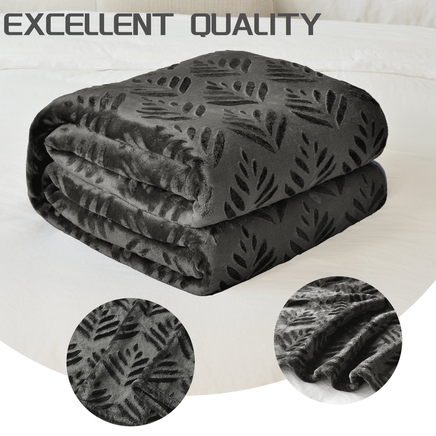 Exclusivo Mezcla Twin size Blanket for Bed, Super Soft and Warm Grey Blankets for All Seasons, Flannel Fleece Leaves Pattern Bed Blanket, Plush Fuzzy and Thick, 60x80 Inch