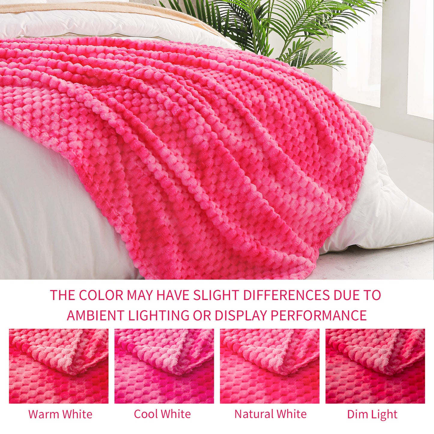 Exclusivo Mezcla King Size Flannel Fleece Blanket, 90x104 Inches Stylish Jacquard Velvet Plush Blanket for Bed, Cozy, Warm, Lightweight and Decorative Hot Pink Blanket