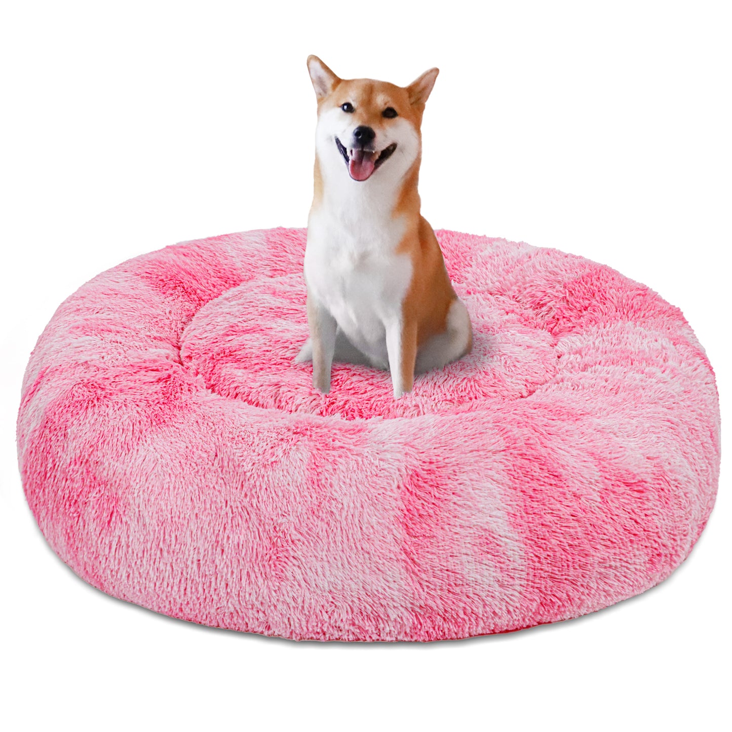 Exclusivo Mezcla Calming Donut Pet Bed for Small Dogs 20", Anti-Anxiety Plush Cozy Warming Dog Bed, Gradient Pink