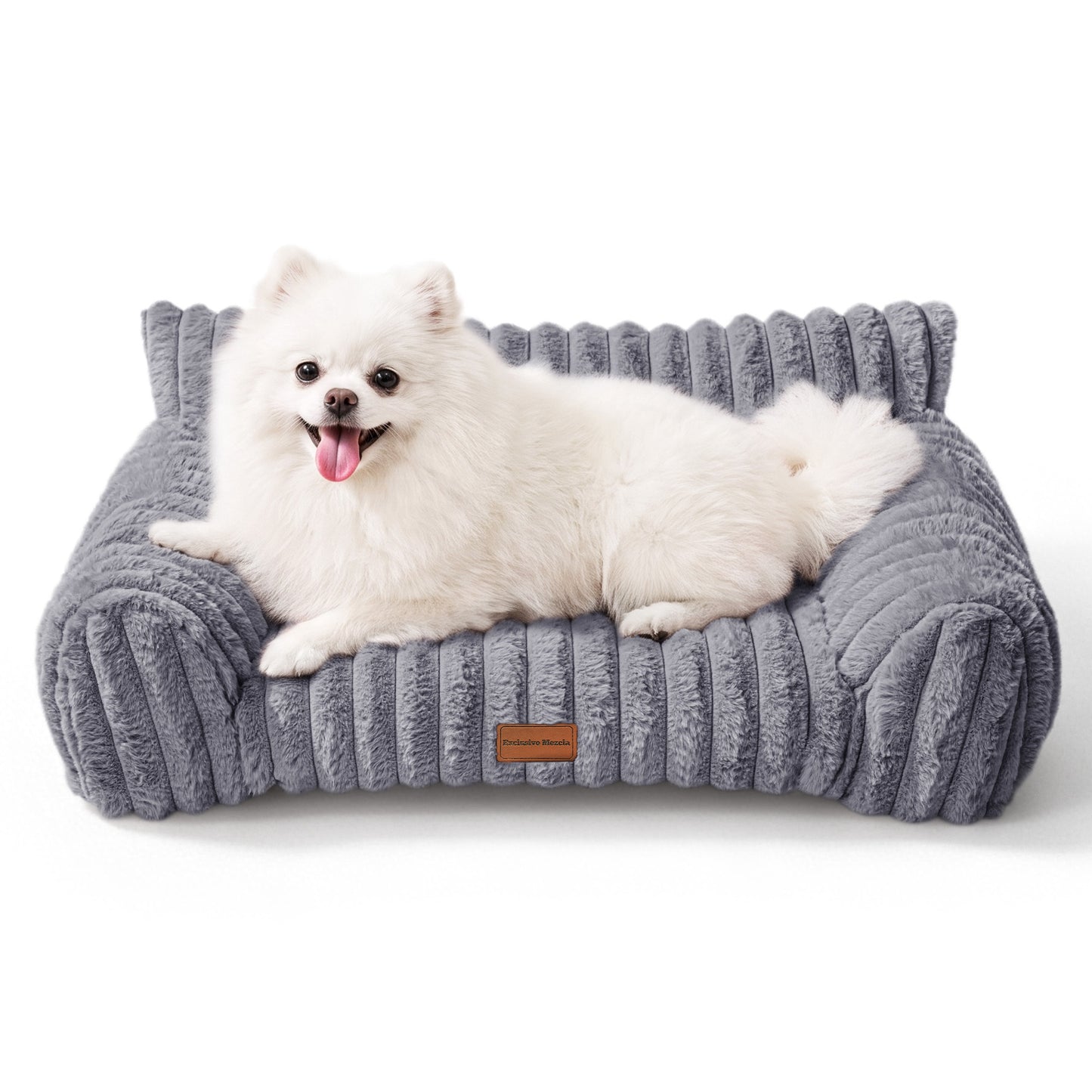 Exclusivo Mezcla Sofa Pet Bed with Raised Backrest for Small Dogs, 20"x16" Cozy Plush Cord Couch Dog Bed, Removable Washable Cover, Dark Grey