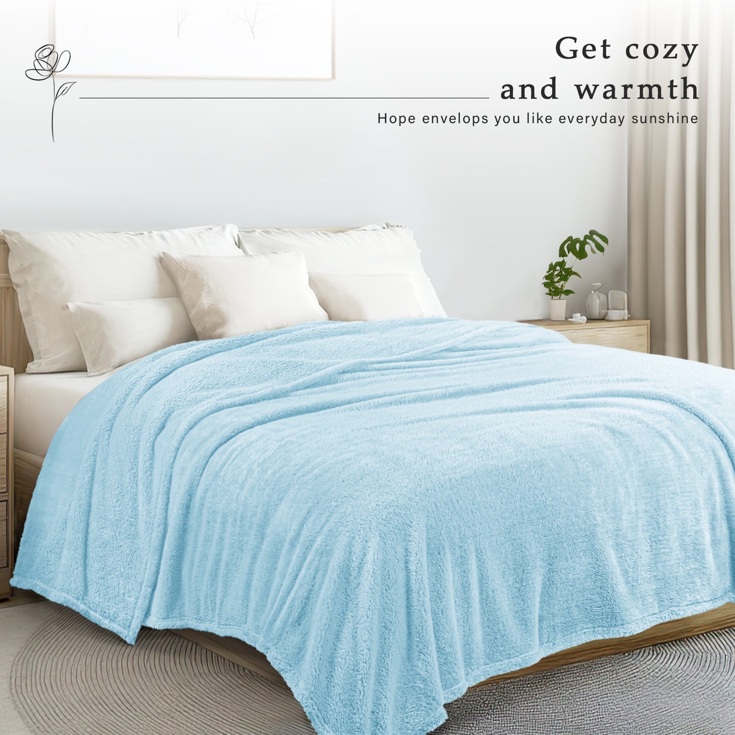 Exclusivo Mezcla King Size Flannel Fleece Blanket, Super Soft Velvet Plush Bed Blanket, Fuzzy Cozy Blankets for All Seasons, 90x104 Inches, Light Blue Blanket