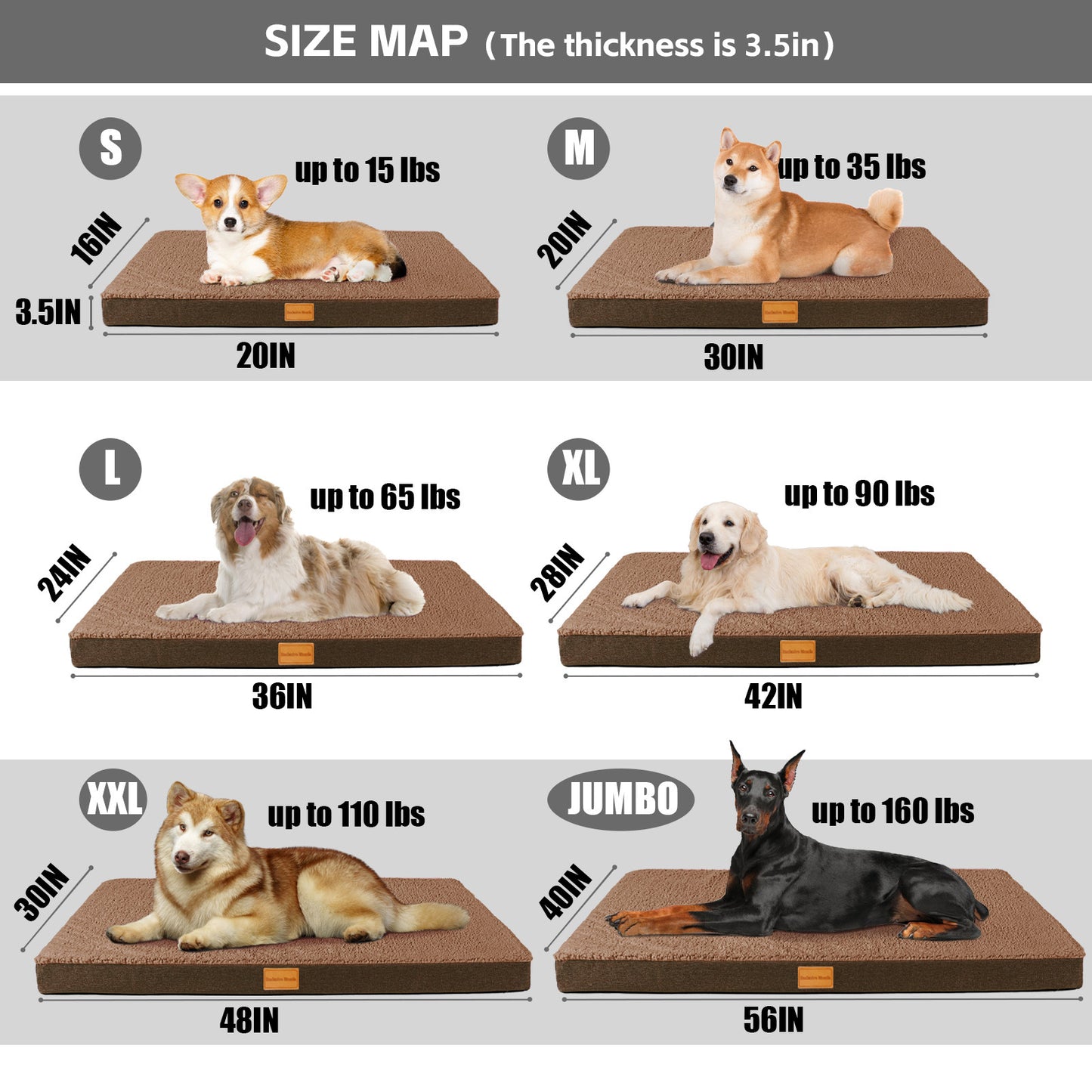 Exclusivo Mezcla Orthopedic Pet Bed for Extra Large Dogs 48"X30", Waterproof Dog Beds with Removable Washable Cover, Brown