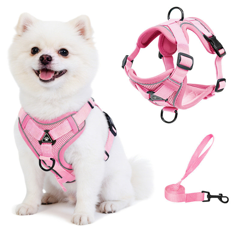 Exclusivo Mezcla Pet Harness and Leash Set, Adjustable Reflective Walking Dog Harness for Small Dogs, No Pull Soft Mesh Puppy Harness, Pink, S