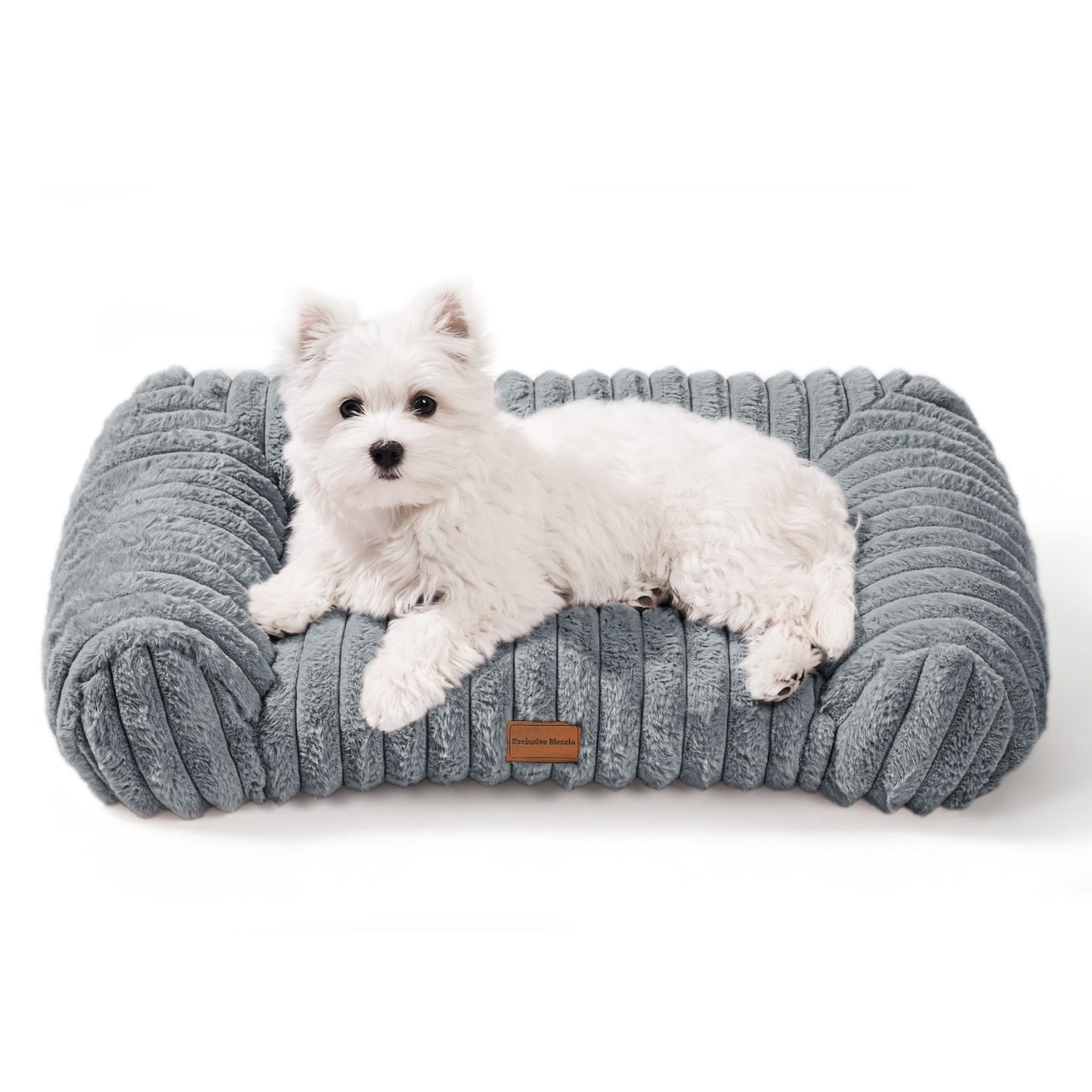 Exclusivo Mezcla Small Cuddler Couch Pet Bed with Sides, 24"x18" Ribbed Plush Corduroy Dog Bed with Non-Slip Bottom and Washable Cover, Sage Grey