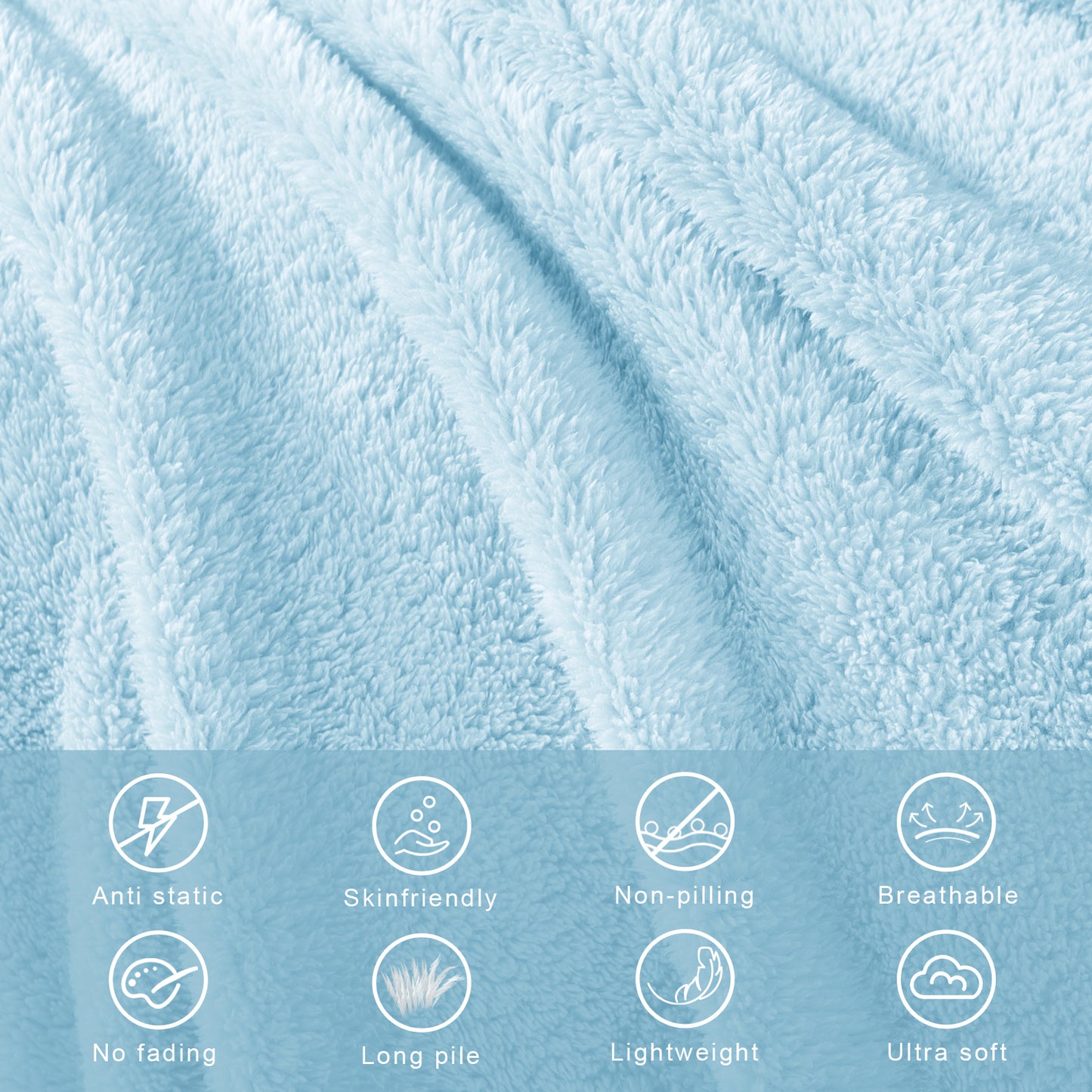 Exclusivo Mezcla Queen Size Flannel Fleece Blanket, Super Soft Velvet Plush Bed Blanket, Fuzzy Cozy Blankets for All Seasons, 90x90 Inches, Light Blue Blanket