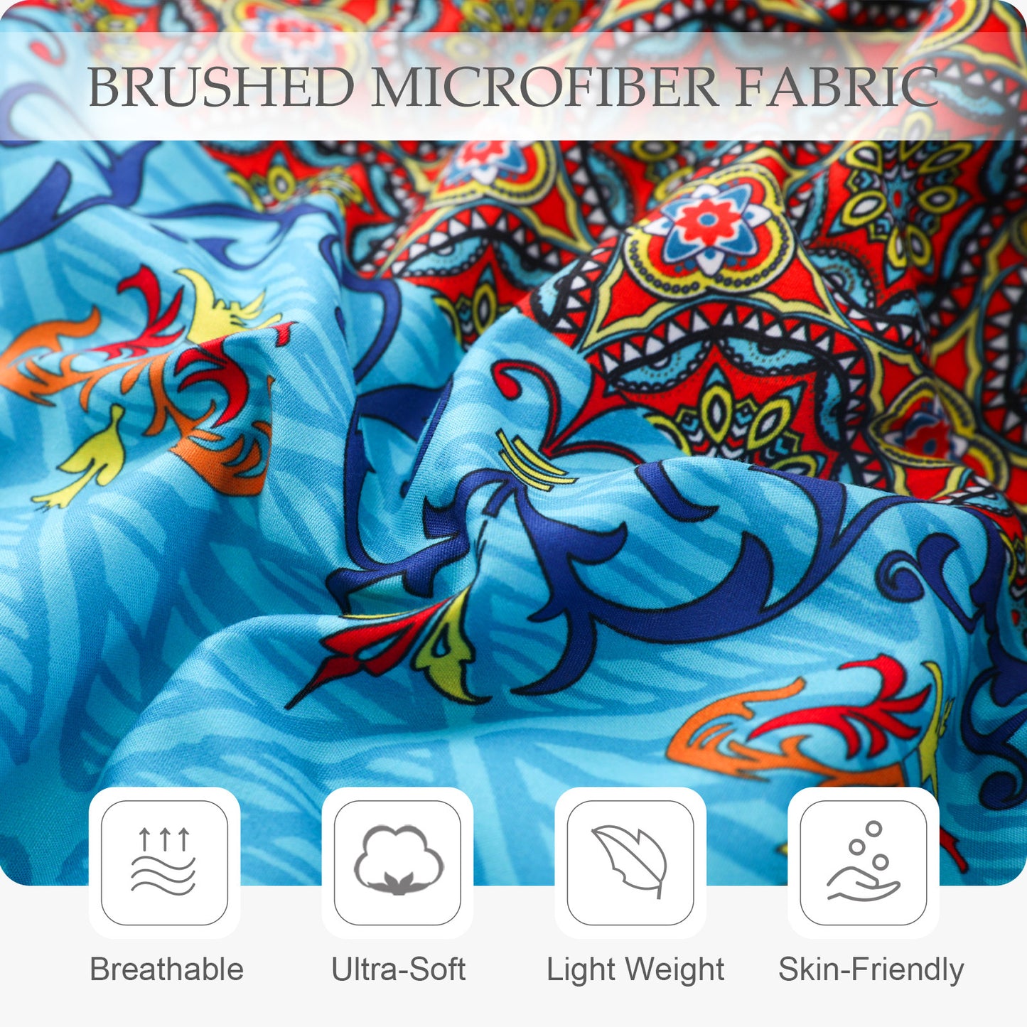 Exclusivo Mezcla 3-Piece Bohomian Queen Comforter Set, Microfiber Bedding Down Alternative Comforter for All Seasons with 2 Pillow Shams, Boho Blue