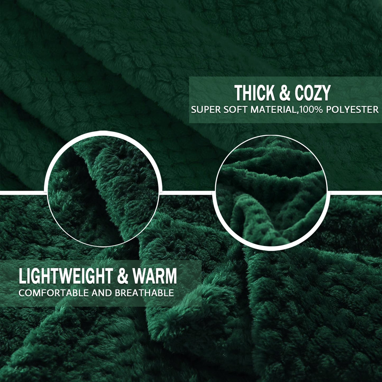 Exclusivo Mezcla Waffle Textured Extra Large Fleece Blanket, Super Soft and Warm Throw Blanket for Couch, Sofa and Bed (Forest Green, 50x70 inches)-Cozy, Fuzzy and Lightweight