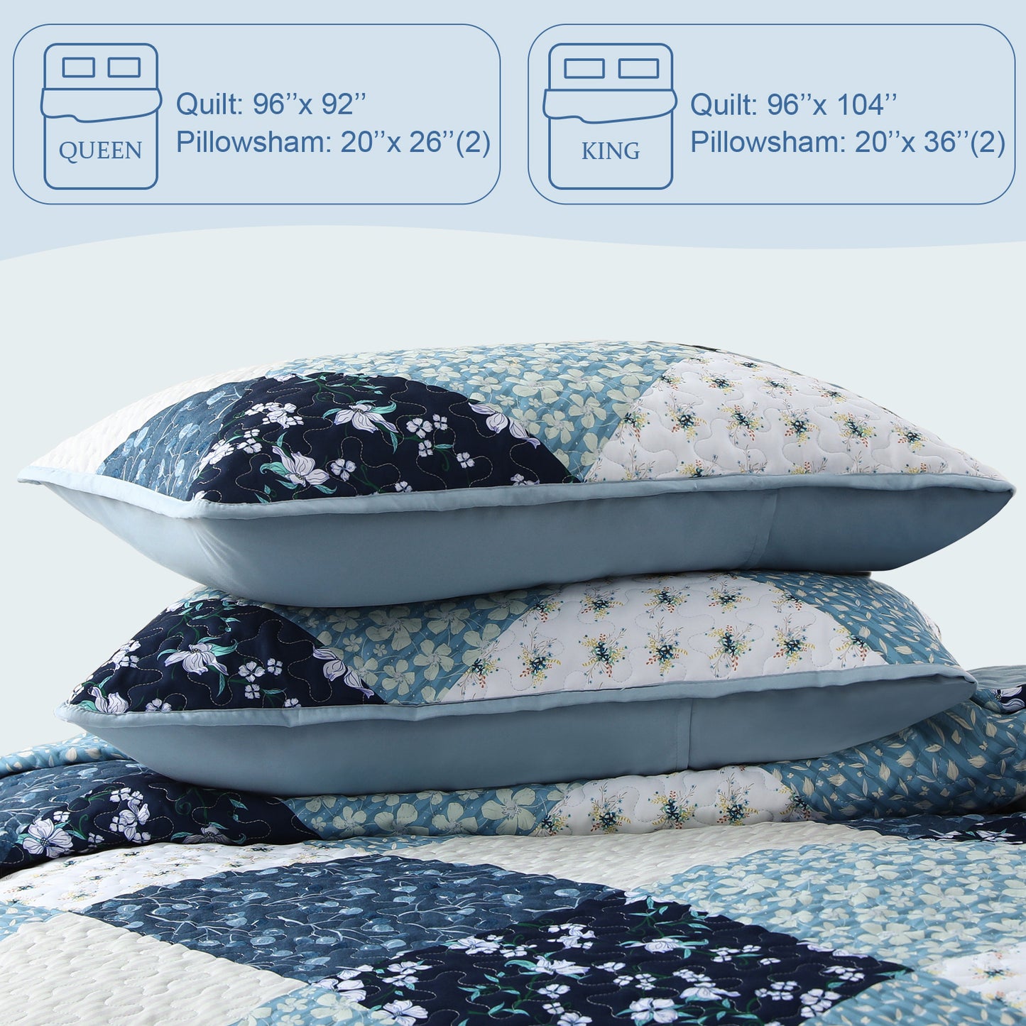 Exclusivo Mezcla Boho Bohemian Quilt Set Queen Size, Lightweight Patchwork Quilted Bedspread/Coverlet/Bed cover/Bedding set with colorful print pattern (Navy, 96x92)
