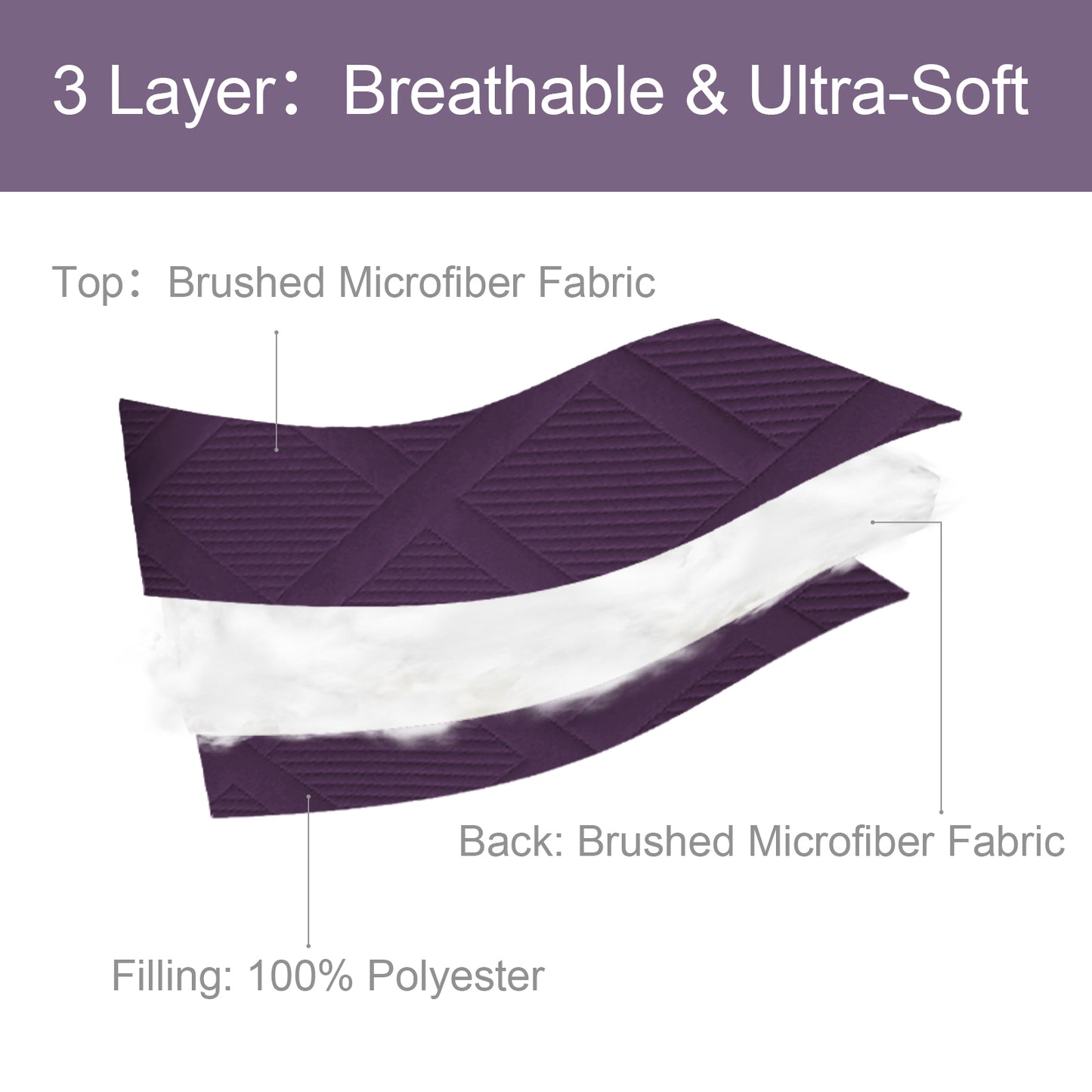 Exclusivo Mezcla Ultrasonic Full Queen Quilt Set, Lightweight Bedspreads Modern Striped Coverlet with 2 Pillow Shams, Deep Purple