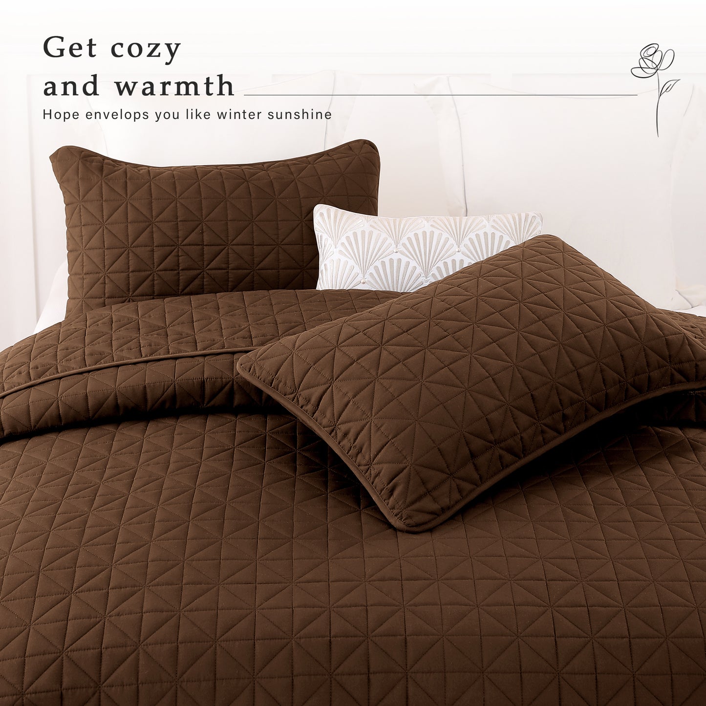 Exclusivo Mezcla Twin Quilt Bedding Set for All Seasons, Lightweight Soft Brown Quilts Twin Size Bedspreads Coverlets Bed Cover with Geometric Stitched Pattern, (1 Quilt, 1 Pillow Sham)