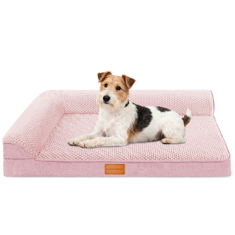 Exclusivo Mezcla Orthopedic Dog Bed with Washable Cover, Jacquard Fluff Pet Sofa Bed with 2-Sided Bolsters for Small Dogs, 30"~20", Pink