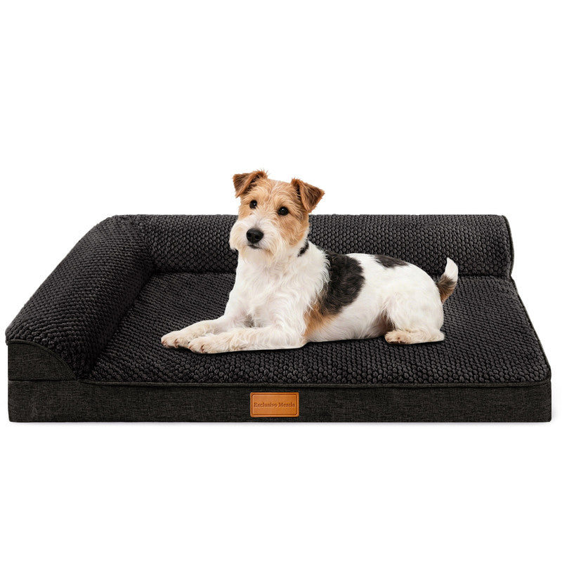 Exclusivo Mezcla Orthopedic Dog Bed with Washable Cover, Jacquard Fluff Pet Sofa Bed with 2-Sided Bolsters for Small Dogs, 30"~20", Black