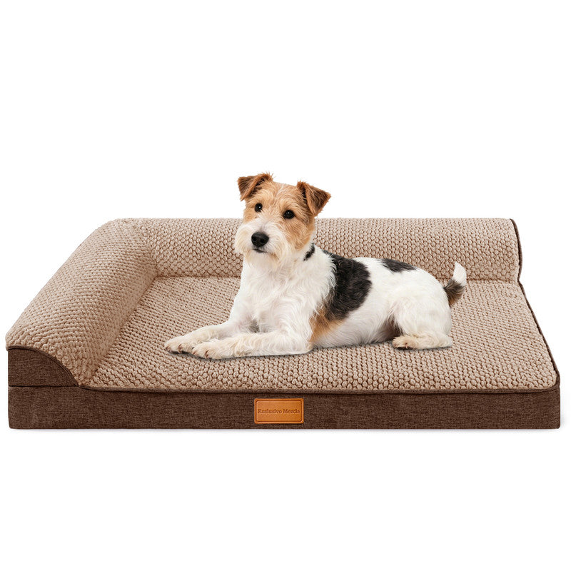 Exclusivo Mezcla Orthopedic Dog Bed with Washable Cover, Jacquard Fluff Pet Sofa Bed with 2-Sided Bolsters for Small Dogs, 30"~20", Brown