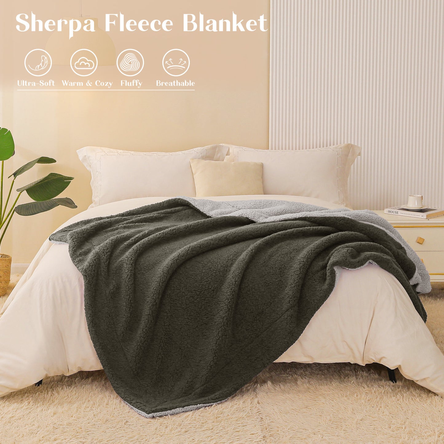 Exclusivo Mezcla Reversible Sherpa Fleece Throw Blanket for Couch, Soft Plush Blanket for Bed Sofa, Warm Fluffy Blankets for All Season, 50x60 Inches, Dark Grey/ Light Grey