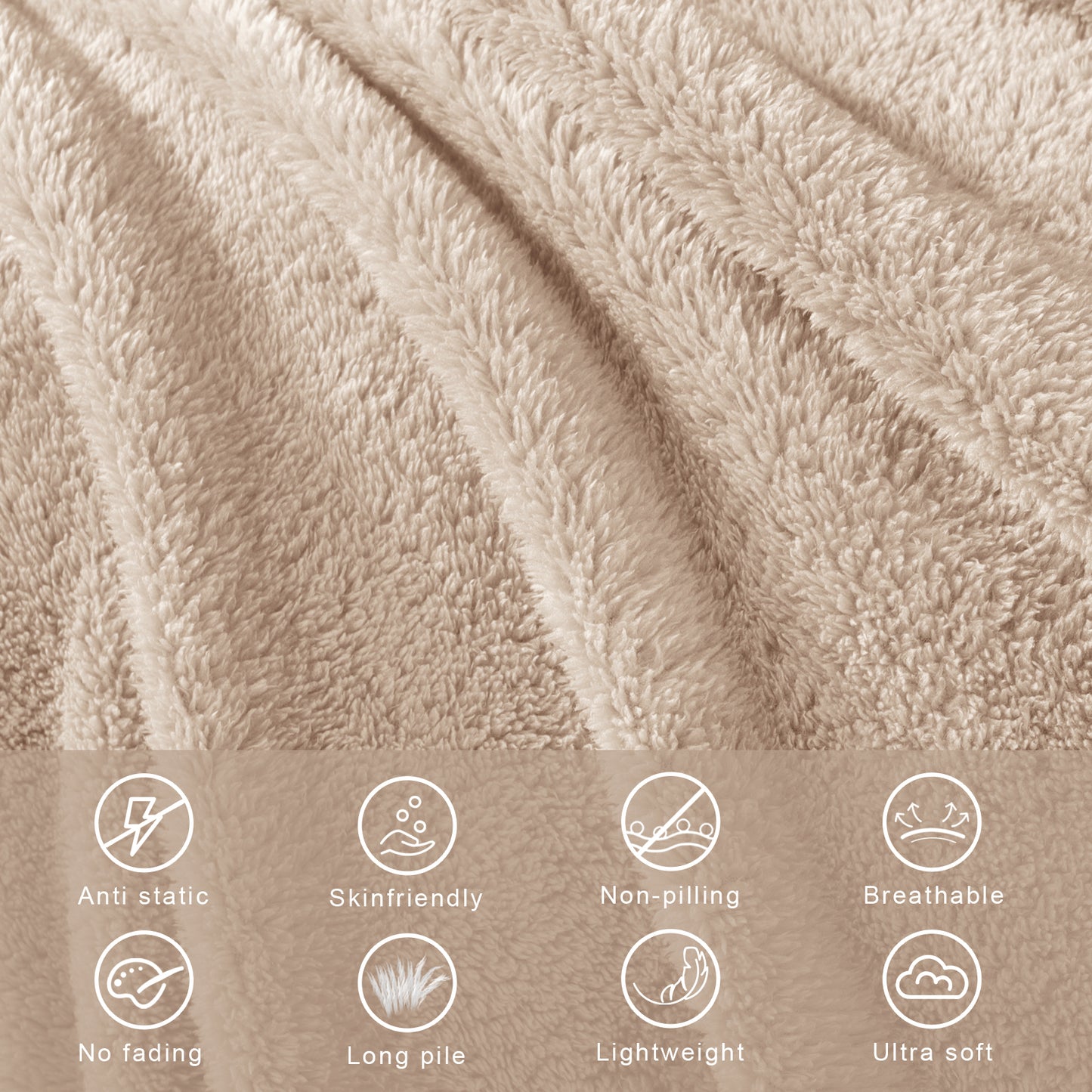 Exclusivo Mezcla Queen Size Flannel Fleece Blanket, Super Soft Velvet Plush Bed Blanket, Fuzzy Cozy Blankets for All Seasons, 90x90 Inches, Beige Blanket