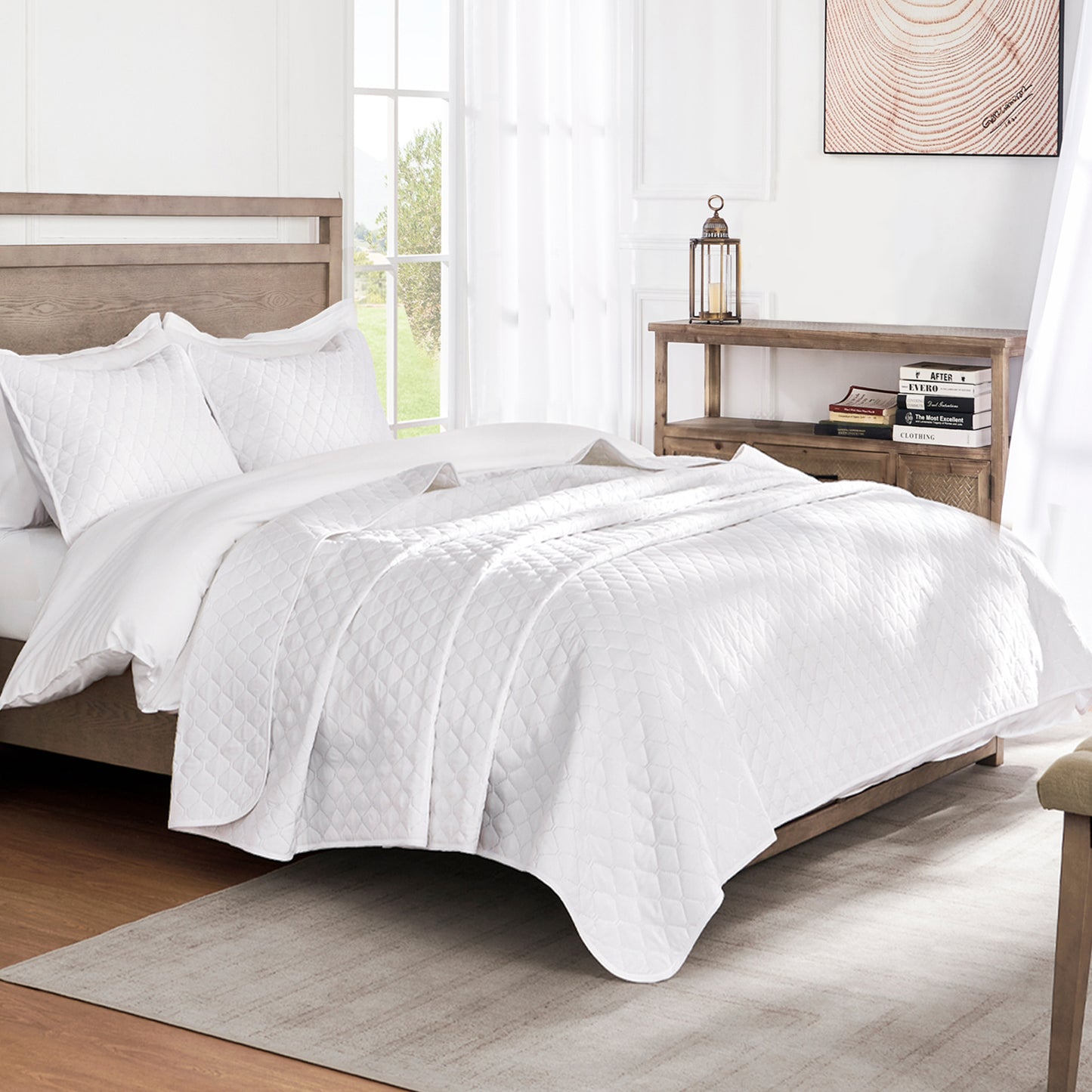 Exclusivo Mezcla Ultrasonic Reversible Twin Quilt Bedding Set with Pillow Sham, Lightweight Quilts Twin Size, Soft Bedspreads Bed Coverlets for All Seasons - (White, 68"x88")