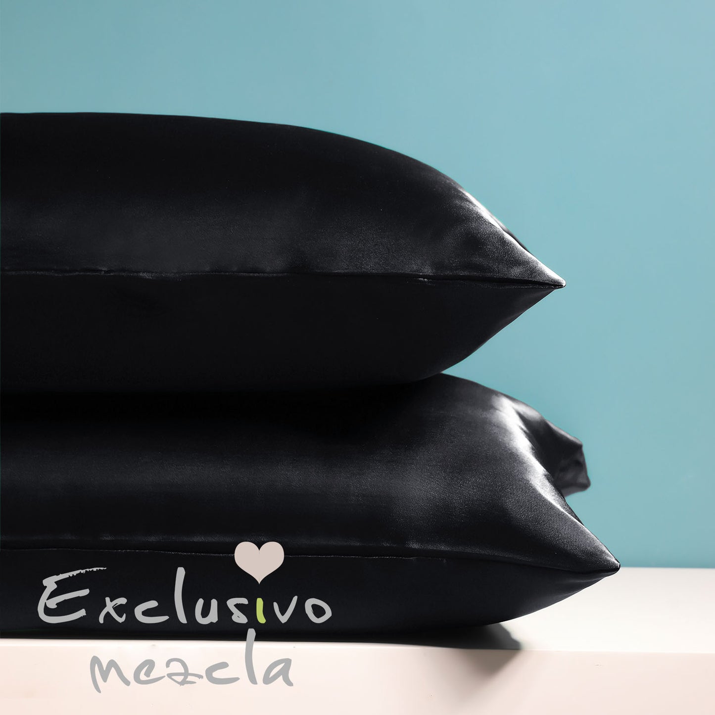 Exclusivo Mezcla Satin Pillowcase for Hair and Skin, 2 Pack Queen Size Silky Pillowcases with Envelop Closure, (Black, 20”X30”