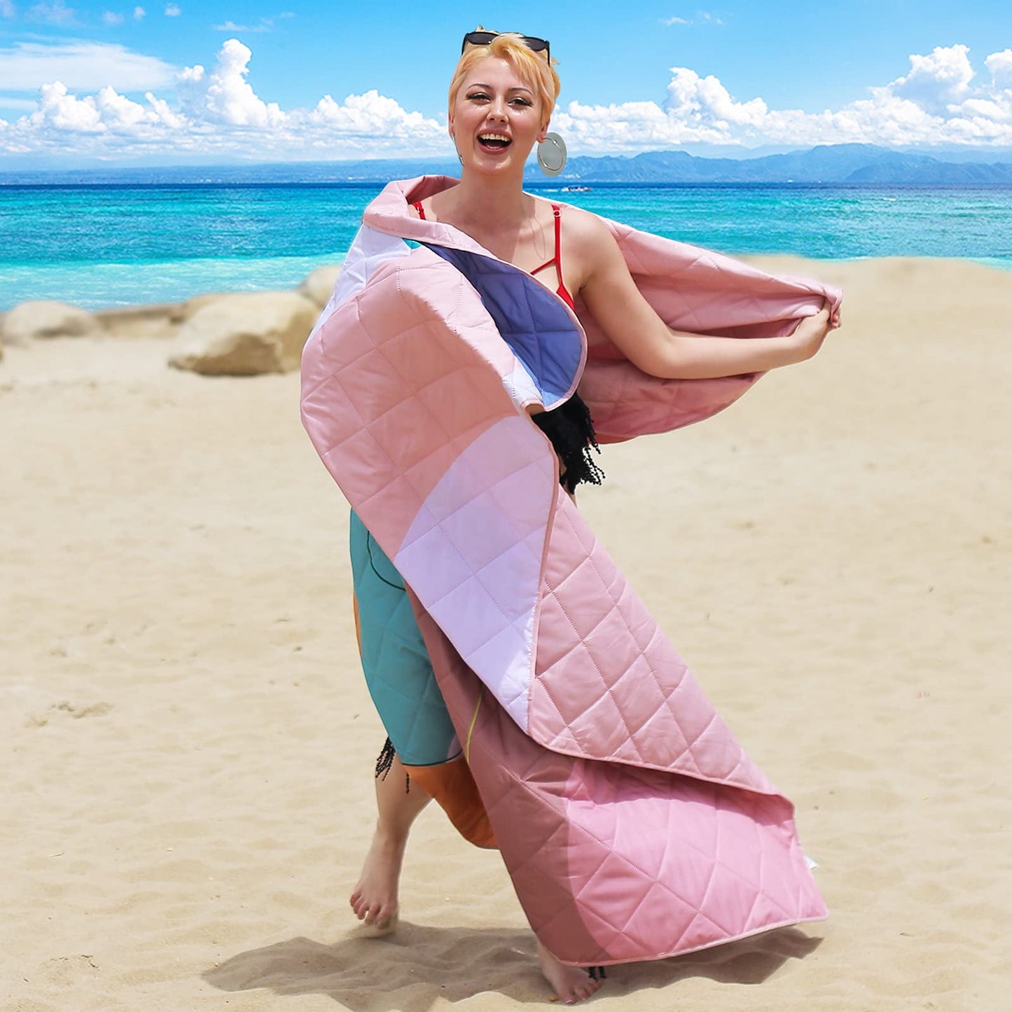 Exclusivo Mezcla Waterproof Picnic Blankets 3-Layer 60x80 Inches Large Sandproof Beach Blanket Foldable Outdoor Blanket for Camping on Grass Picnic Mat Abstract Pink