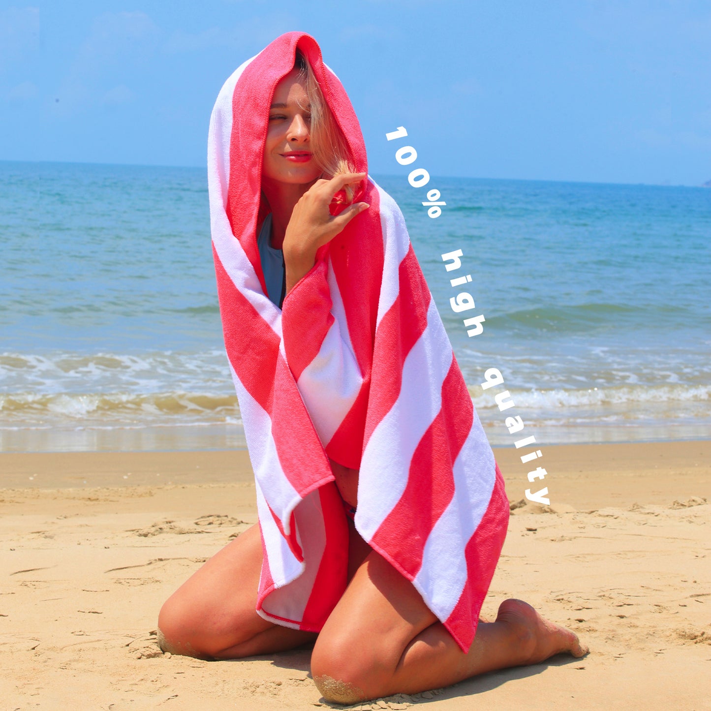 Exclusivo Mezcla Microfiber Cabana Striped Large Beach Towel for Adults (Coral Pink, 30" x 60")-Soft, Quick Dry, Absorbent, and Plush