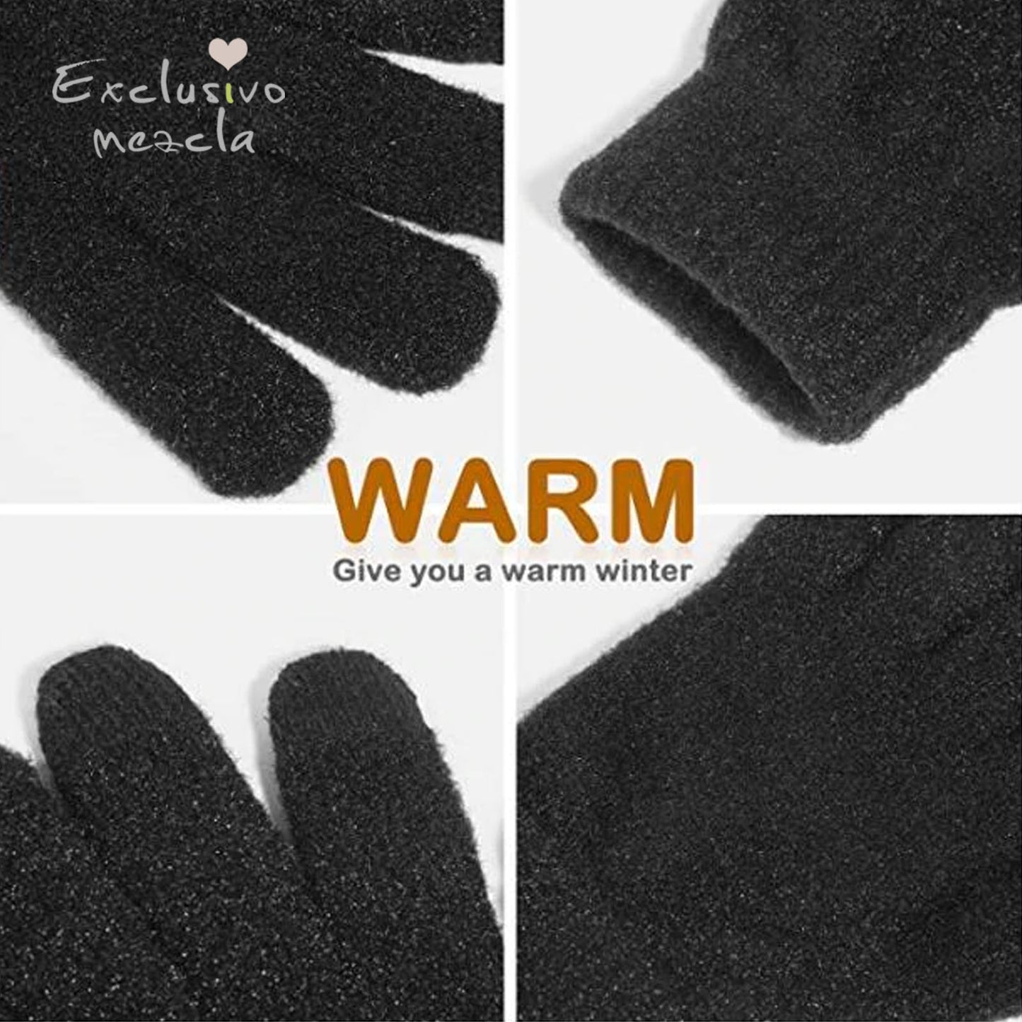 Exclusivo Mezcla Winter Touchscreen Gloves Knit Warm Thick Thermal Soft Comfortable Wool Lining Elastic Cuff Texting for Women Men