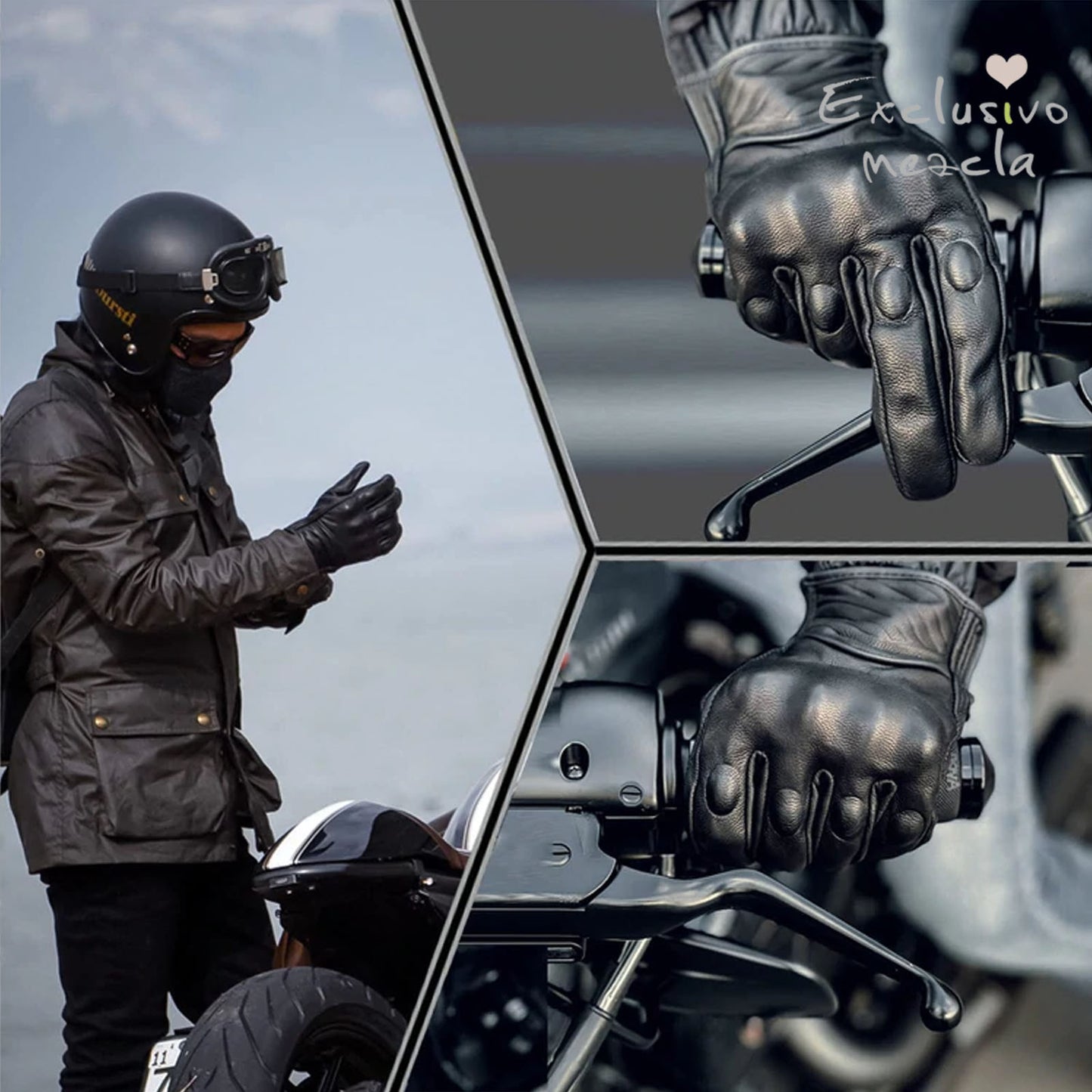 Exclusivo Mezcla Leather Motorcycle Gloves for Men,Riding Driving Biker Racing Motorbike Glove Touchscreen with Hard Knuckle Protection