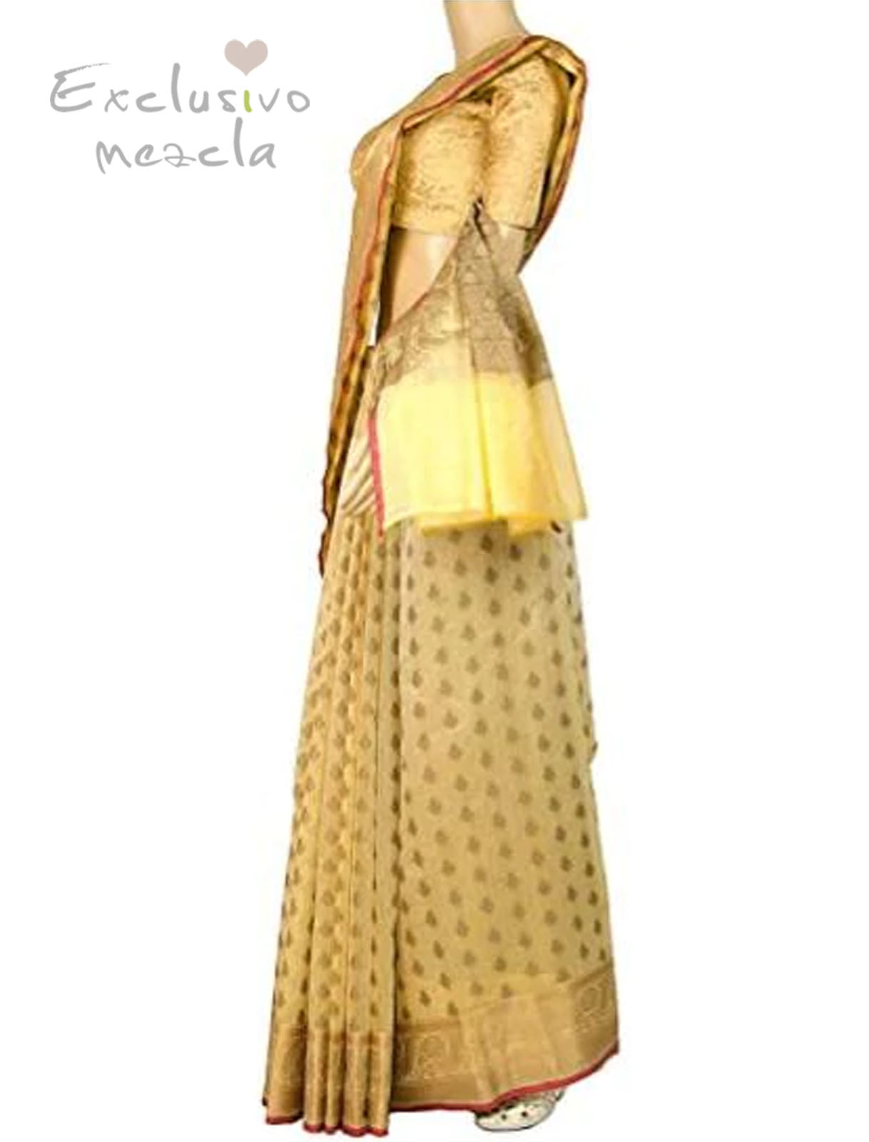 Exclusivo Mezcla Women's Cotton Silk Blend Indian Ethnic Banarasi Saree with unstitched Blousepiece(1391)