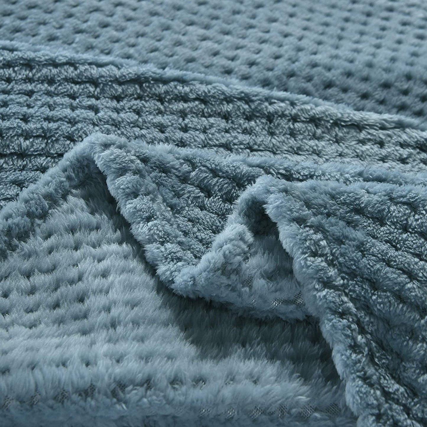 Exclusivo Mezcla Waffle Textured Soft Fleece Blanket,Twin Size Bed Blanket (Slate Blue,90x66 inch)-Cozy,Warm and Lightweight