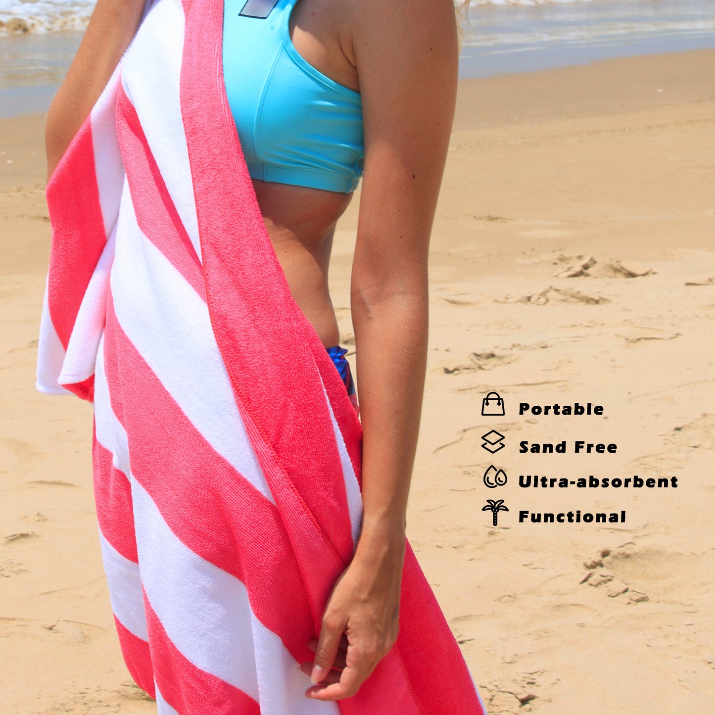 Exclusivo Mezcla Microfiber Cabana Striped Large Beach Towel for Adults (Coral Pink, 30" x 60")-Soft, Quick Dry, Absorbent, and Plush
