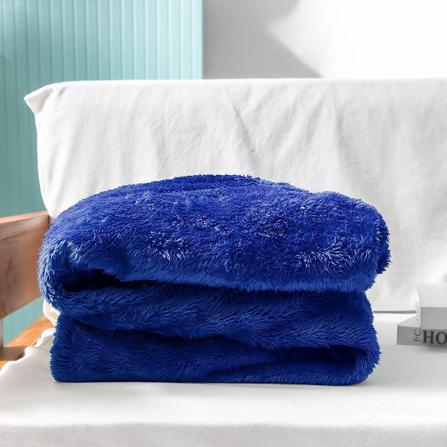 Exclusivo Mezcla Plush Fuzzy Large Fleece Throw Blanket ( 50" x 70", Cobalt Blue)- Soft, Warm& Lightweight