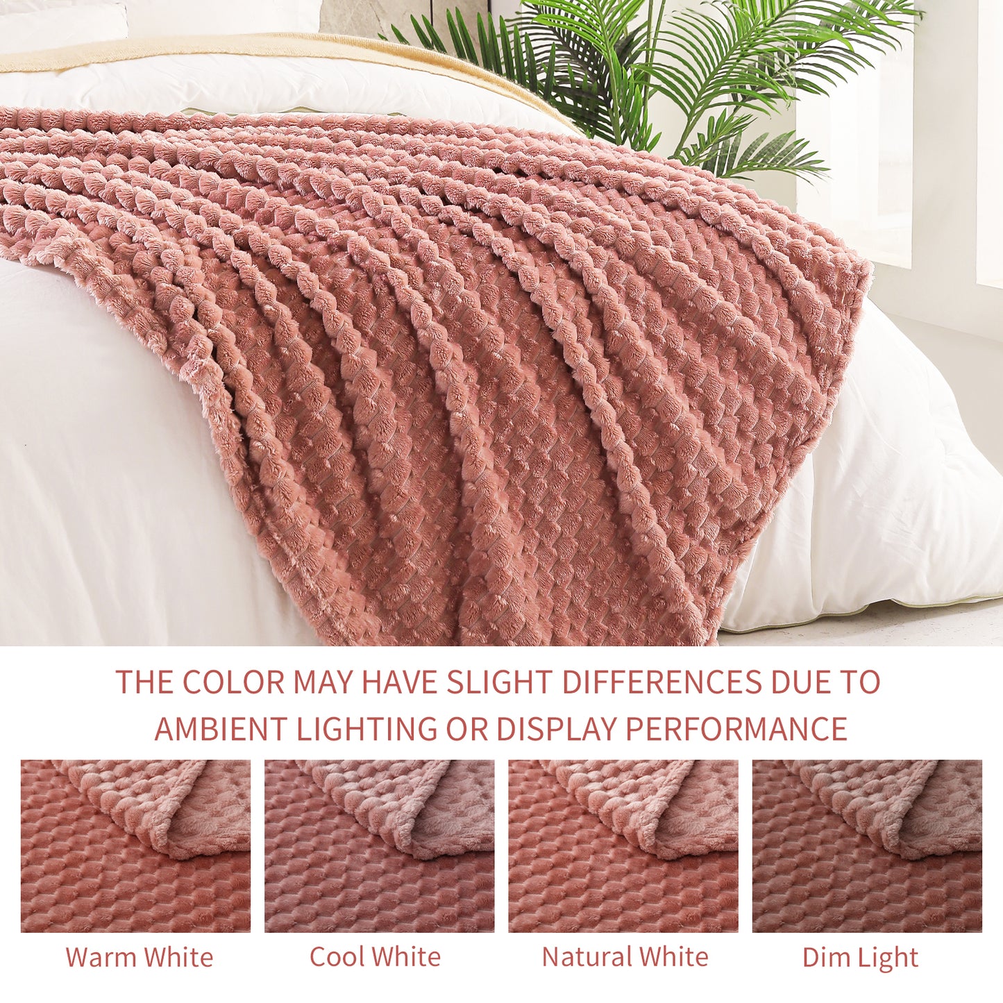 Exclusivo Mezcla Twin Size Flannel Fleece Blanket, 60x80 Inches Stylish Jacquard Velvet Plush Blanket for Bed, Cozy, Warm, Lightweight and Decorative Dusty Pink Blanket