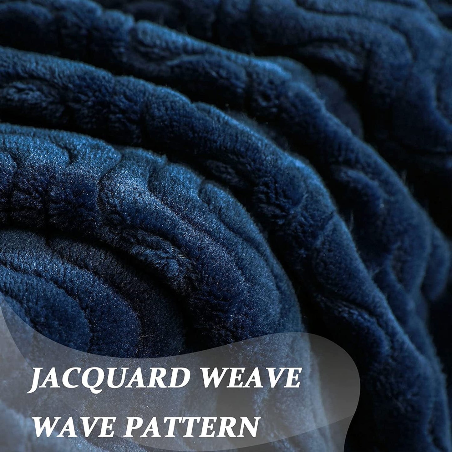 Exclusivo Mezcla Large Flannel Fleece Throw Blanket, Jacquard Weave Wave Pattern (50" x 70", Navy Blue) - Soft, Warm, Lightweight and Decorative