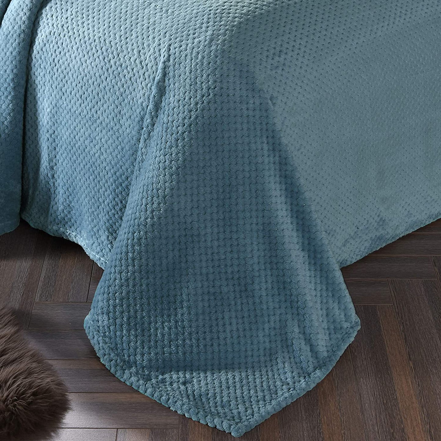 Exclusivo Mezcla Waffle Textured Soft Fleece Blanket,Twin Size Bed Blanket (Slate Blue,90x66 inch)-Cozy,Warm and Lightweight