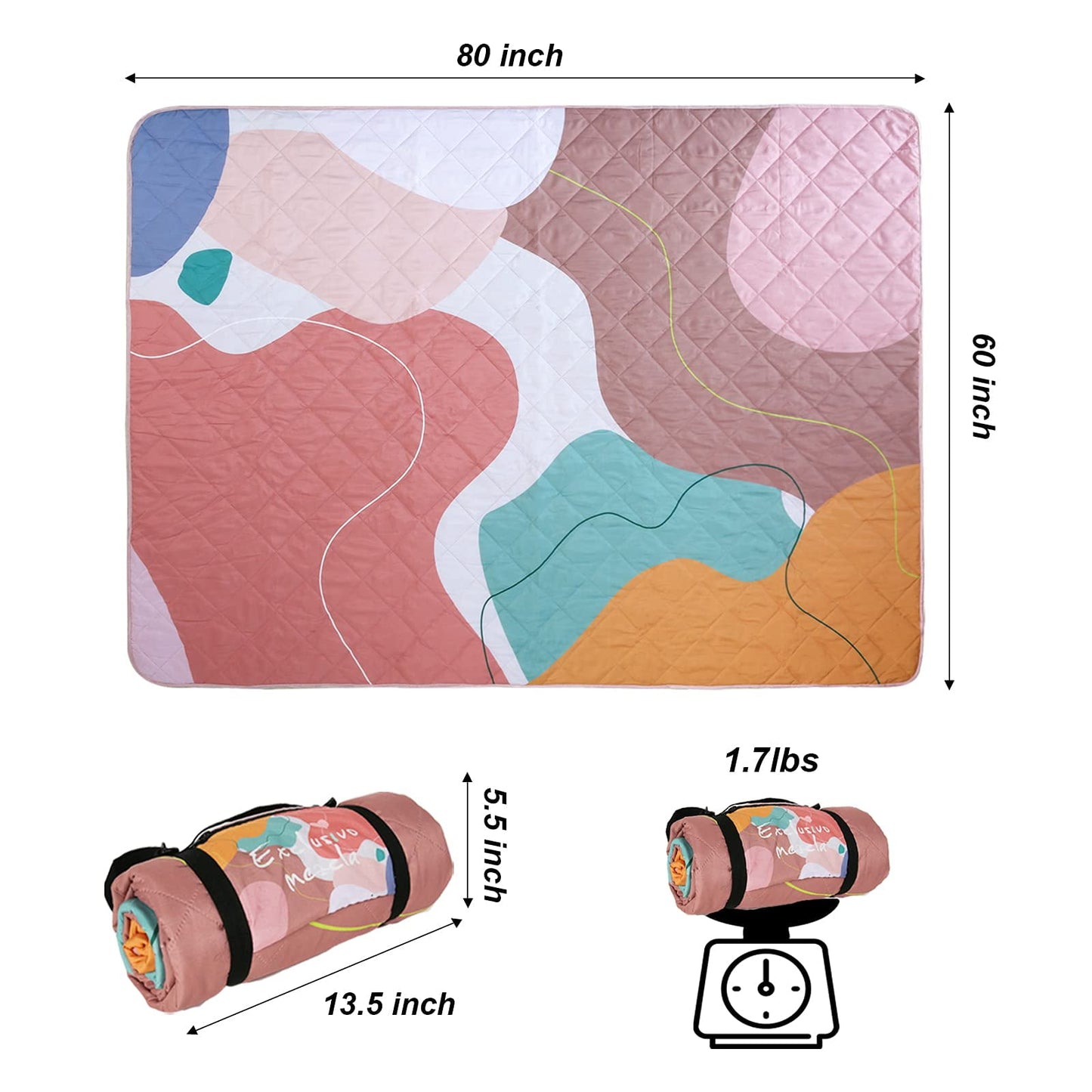 Exclusivo Mezcla Waterproof Picnic Blankets 3-Layer 60x80 Inches Large Sandproof Beach Blanket Foldable Outdoor Blanket for Camping on Grass Picnic Mat Abstract Pink