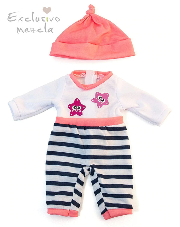 Exclusivo Mezcla Educational Doll Clothes, Fits 12-5/8" Dolls, Cold Weather Salmon Pajamas,Multi