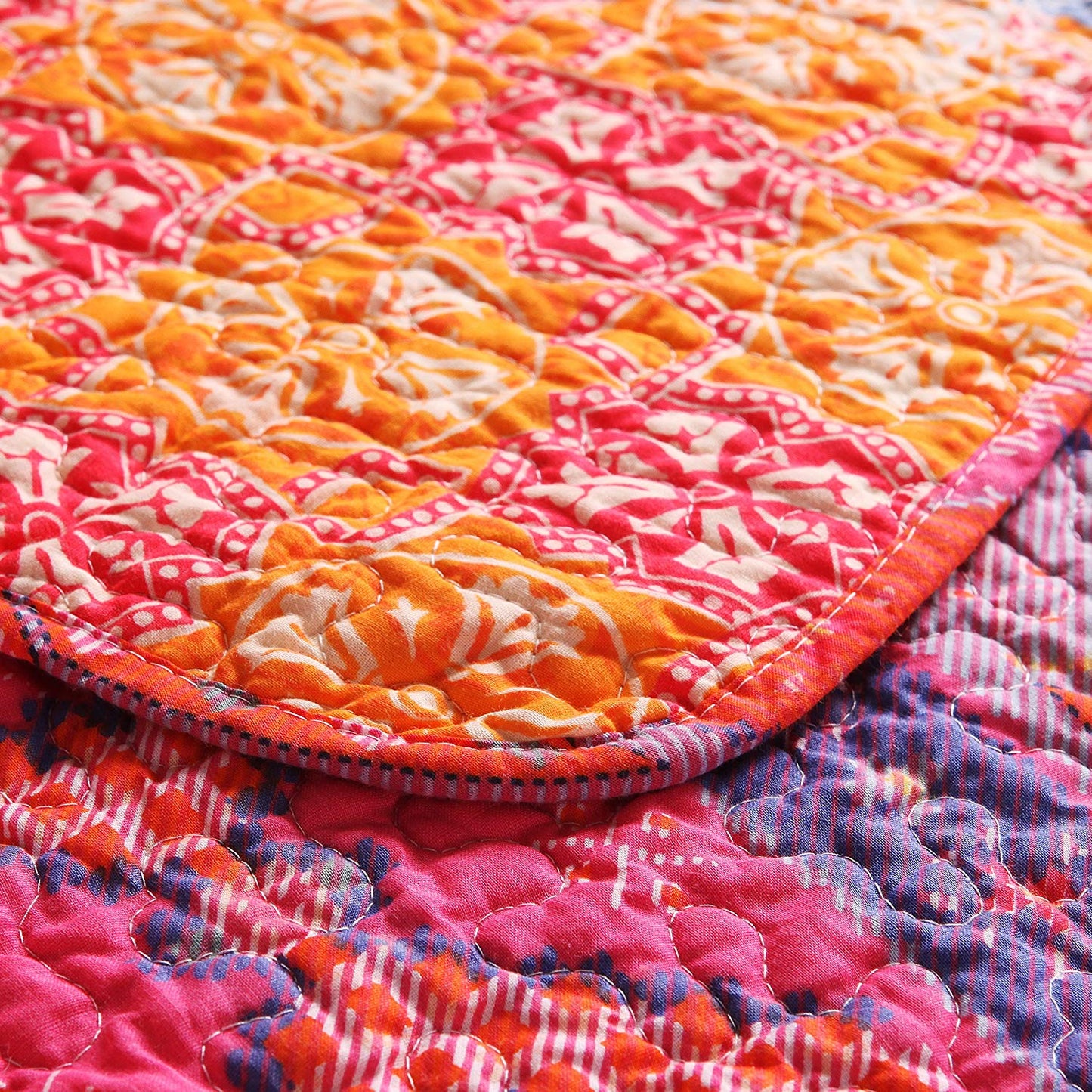 Exclusivo Mezcla Luxury Reversible 100% Cotton Multicolored Boho Stripe Quilted Throw Blanket 50x60 Inch Machine Washable and Dryable