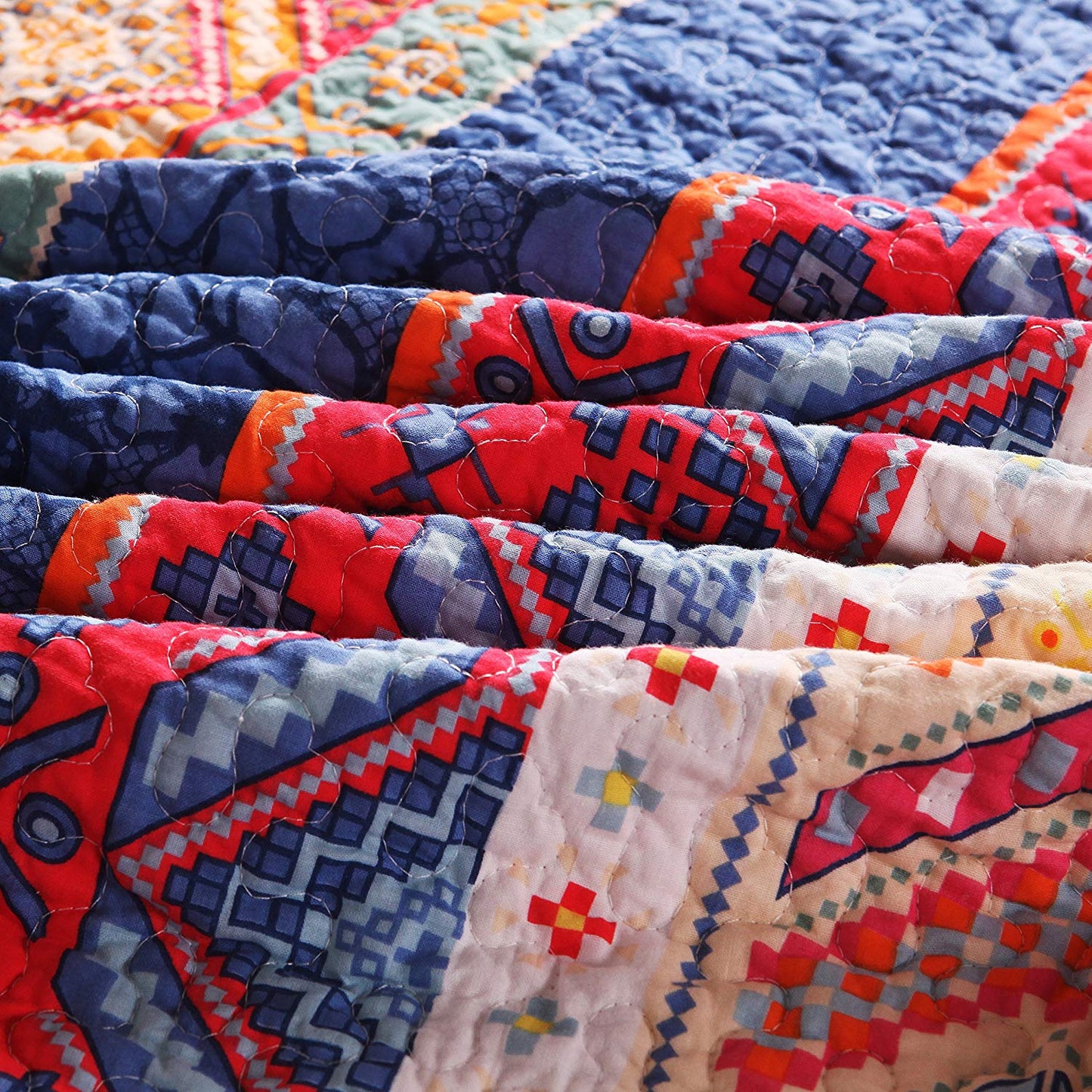 Exclusivo Mezcla Luxury Reversible 100% Cotton Multicolored Boho Stripe Quilted Throw Blanket 50x60 Inch Machine Washable and Dryable