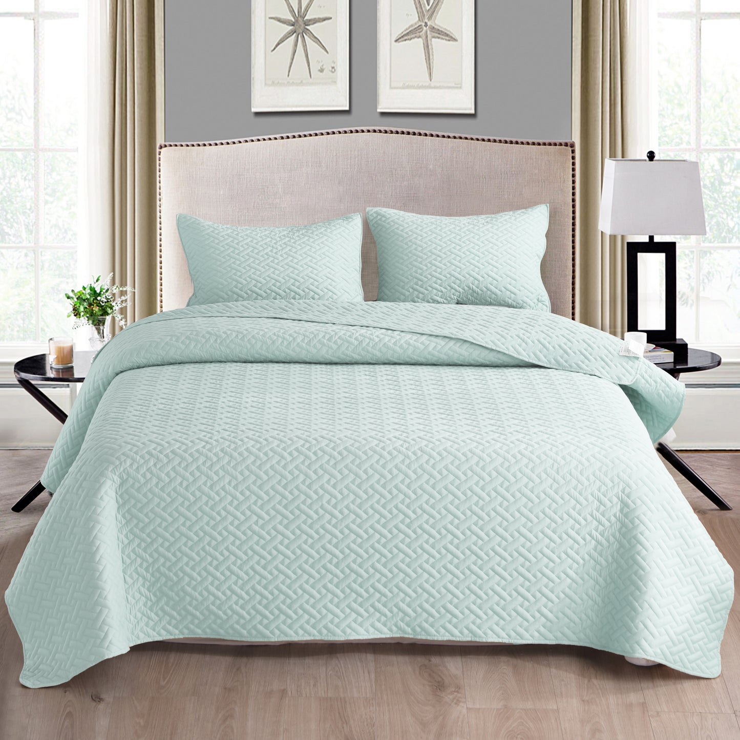 Exclusivo Mezcla 3-Piece King/Queen/Full/Twin Size Quilt Set with Pillow Shams, Grid Quilted Bedspread/Coverlet/Bed Cover -Soft, Lightweight and Reversible