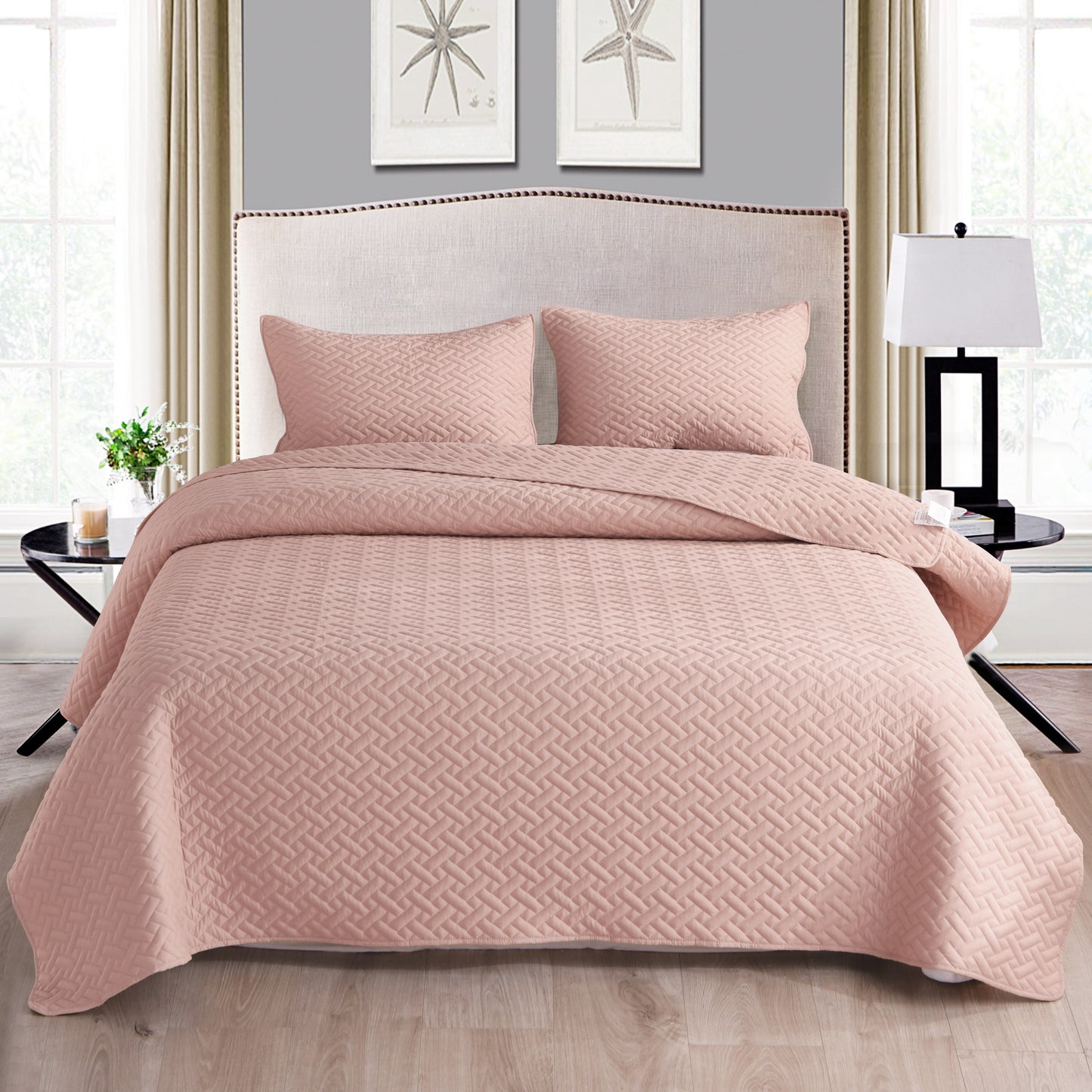 Exclusivo Mezcla 3-Piece King/Queen/Full/Twin Size Quilt Set with Pillow Shams, Grid Quilted Bedspread/Coverlet/Bed Cover -Soft, Lightweight and Reversible