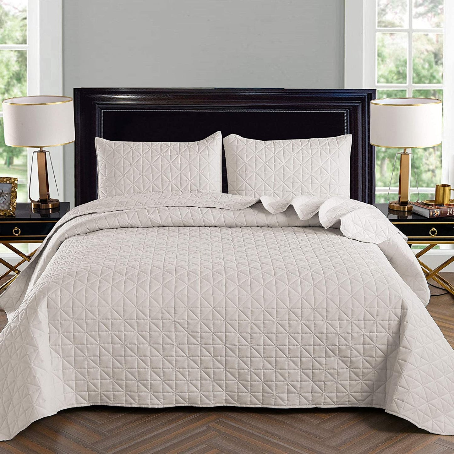 Exclusivo Mezcla 3-Piece King/Queen/Full/Twin Size Quilt Set with Pillow Shams, Grid Quilted Bedspread/Coverlet/Bed Cover -Soft, Lightweight and Reversible