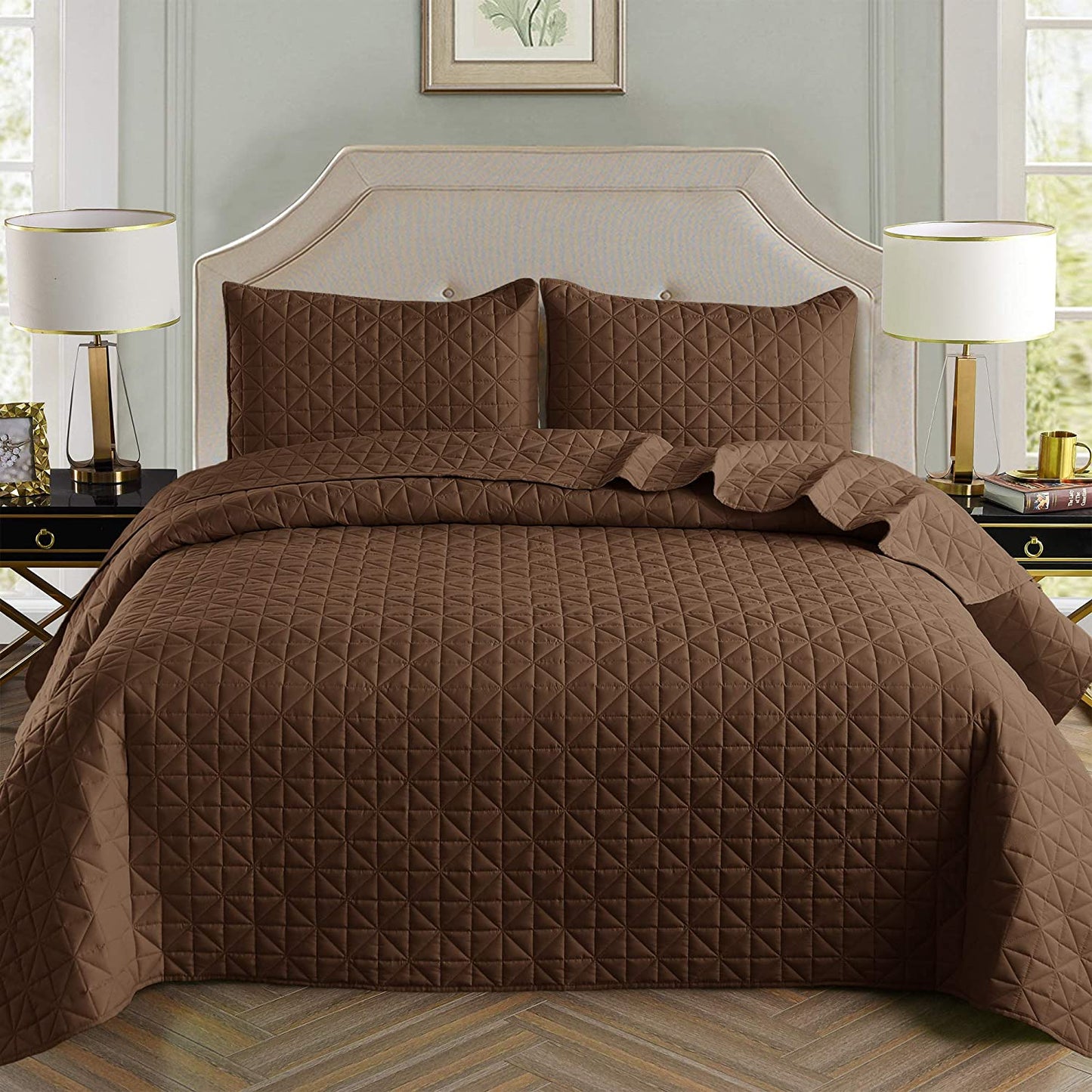 Exclusivo Mezcla 3-Piece King/Queen/Full/Twin Size Quilt Set with Pillow Shams, Grid Quilted Bedspread/Coverlet/Bed Cover -Soft, Lightweight and Reversible