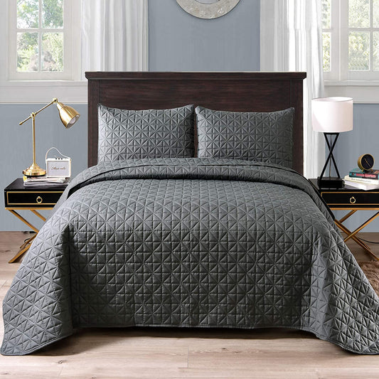 Exclusivo Mezcla 3-Piece King/Queen/Full/Twin Size Quilt Set with Pillow Shams, Grid Quilted Bedspread/Coverlet/Bed Cover -Soft, Lightweight and Reversible