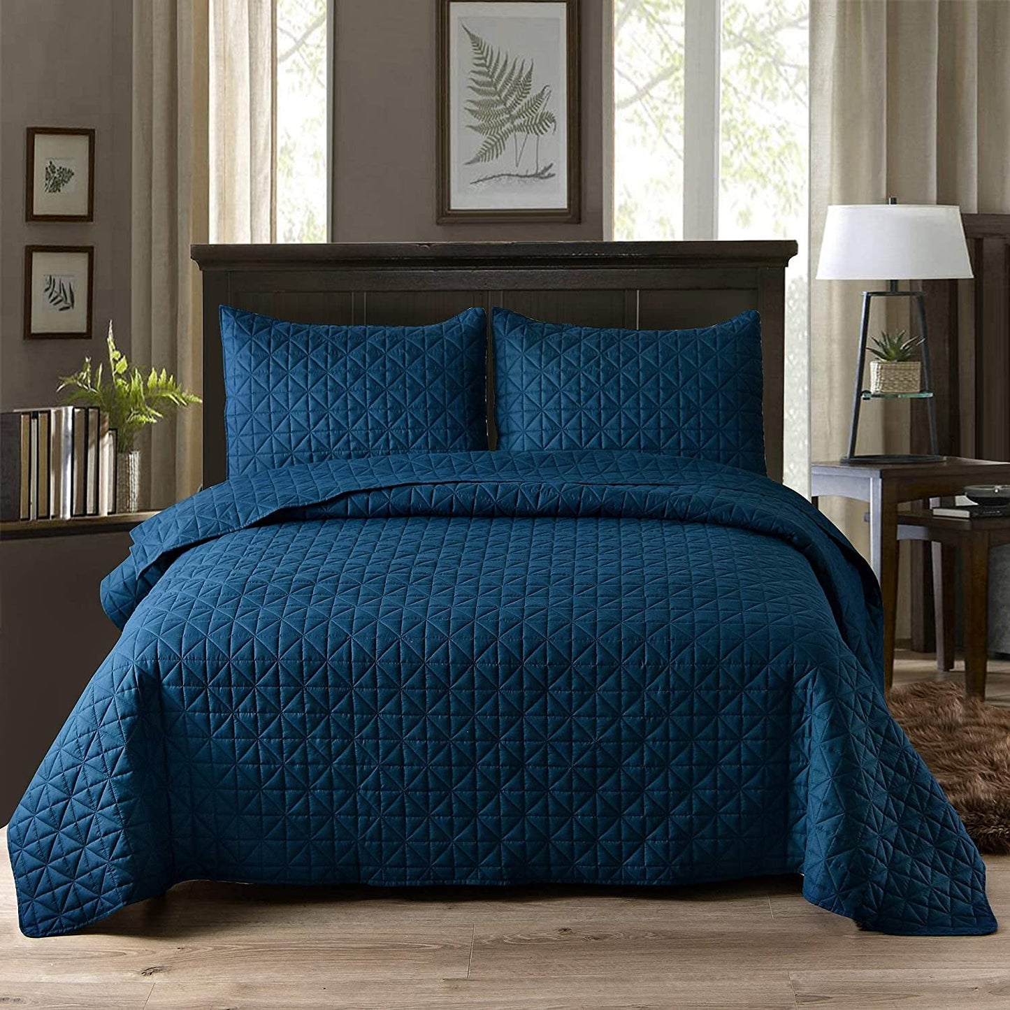 Exclusivo Mezcla 3-Piece King/Queen/Full/Twin Size Quilt Set with Pillow Shams, Grid Quilted Bedspread/Coverlet/Bed Cover -Soft, Lightweight and Reversible