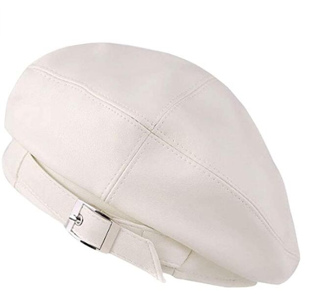 Exclusivo Mezcla Faux Leather Solid Military Beret Hat for Women Girls Retro Style British Beanie Hat Cap