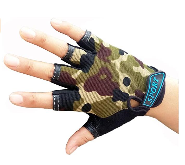 Exclusivo Mezcla Kids Fingerless Camo Gloves Cycling Bike Sports Gloves for Boys Children Anti-Slip Breathable Camouflage Mittens