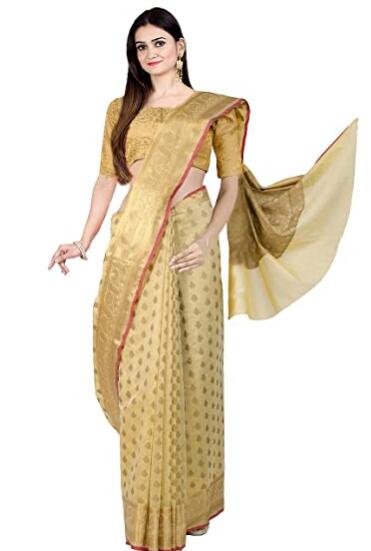 Exclusivo Mezcla Women's Cotton Silk Blend Indian Ethnic Banarasi Saree with unstitched Blousepiece(1391)